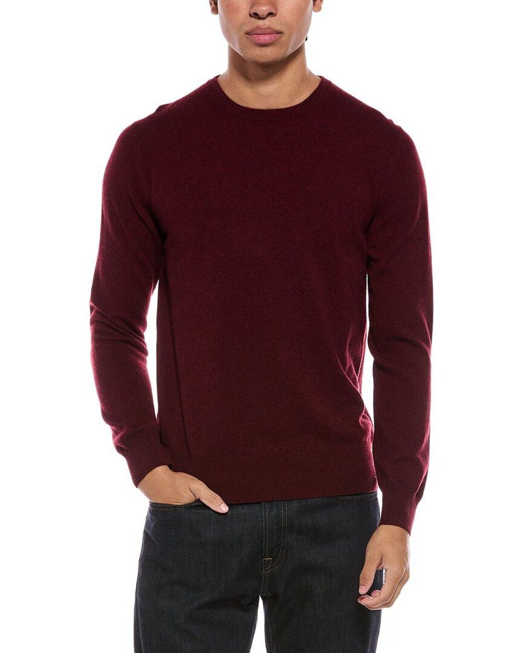 N.Peal Cashmere Red Oxford 100% Cashmere Crewneck Sweater for men