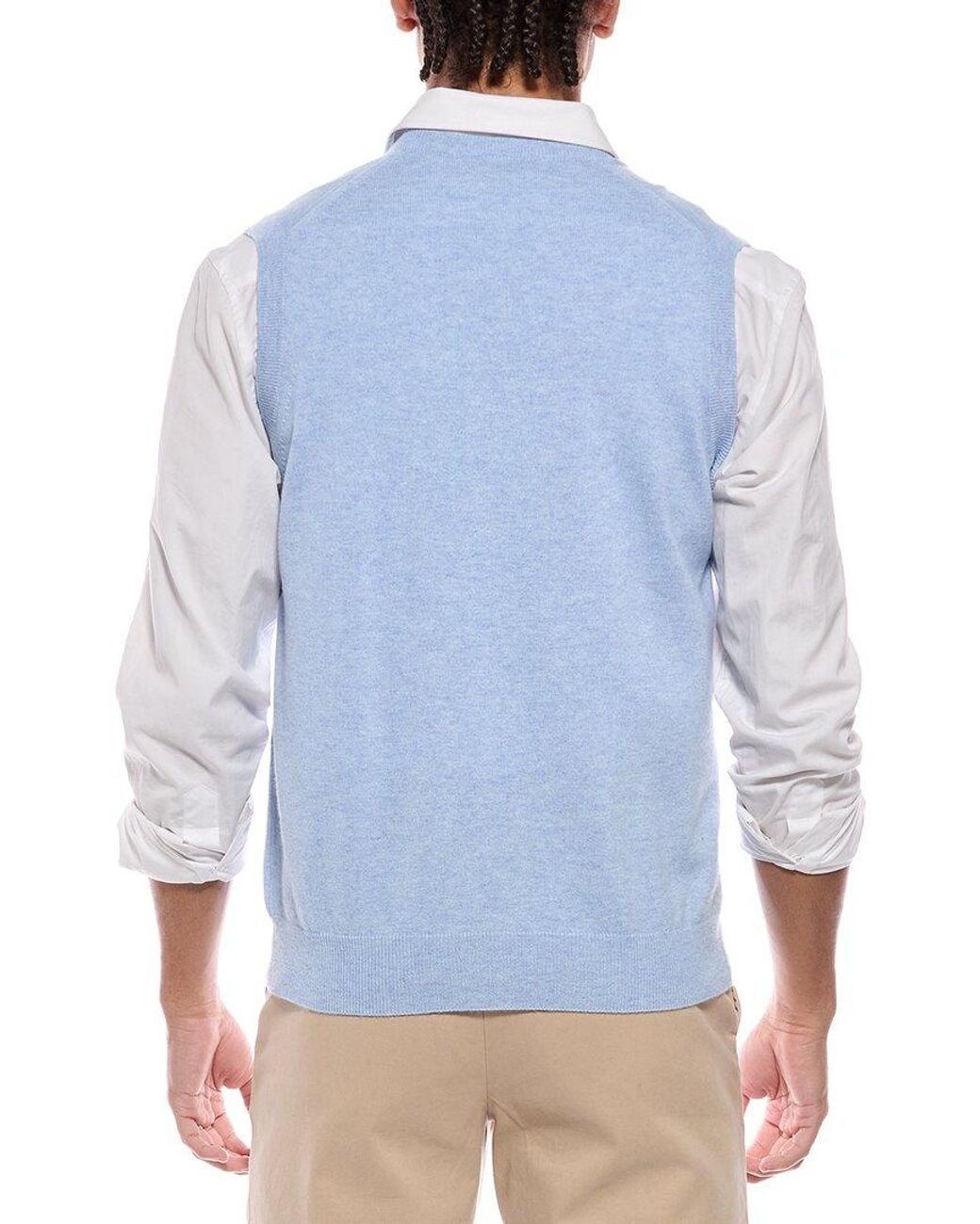 N.Peal Cashmere Blue Westminster 100% Cashmere V-Neck Sweater Vest for men