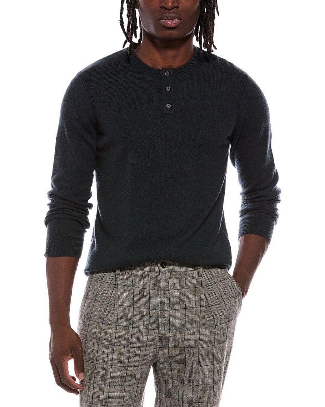 Autumn Cashmere Black 100% Cashmere Henley Sweater for men