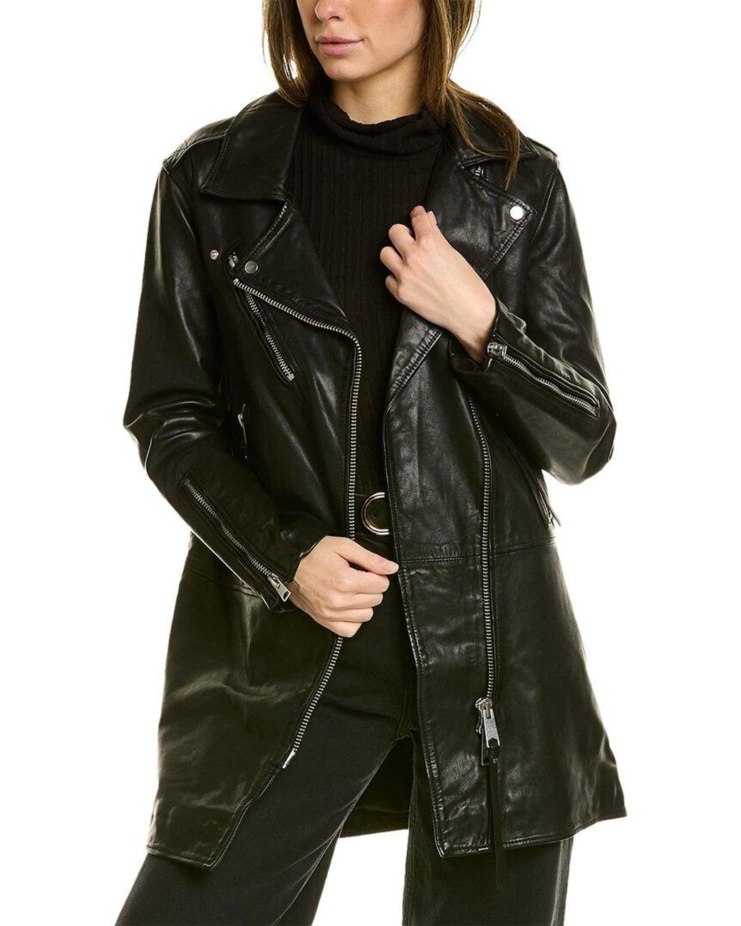AllSaints Luna Leather Biker Mac Jacket in Black | Lyst