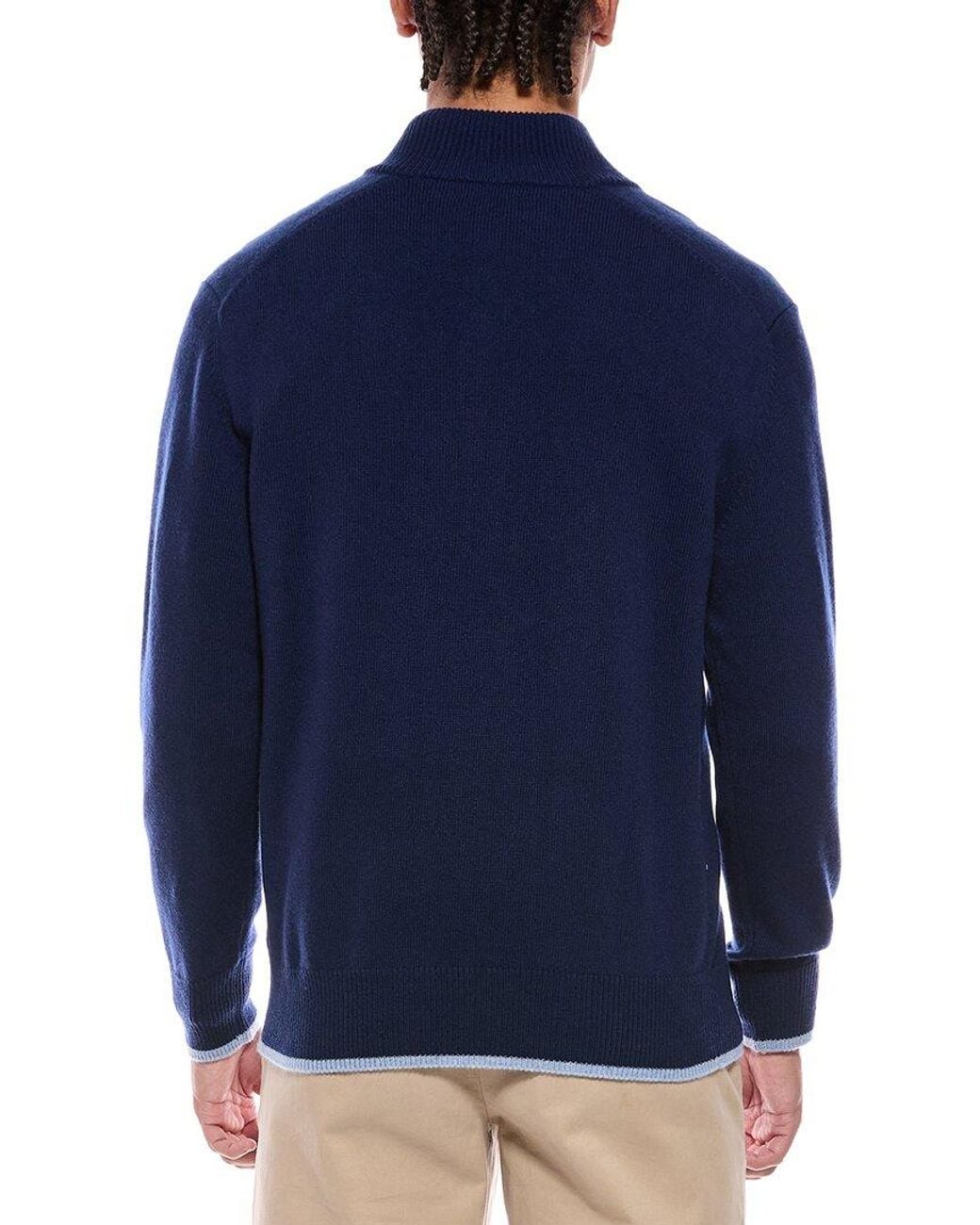 N.Peal Cashmere Blue Half Button 100% Cashmere Mock Neck Sweater for men