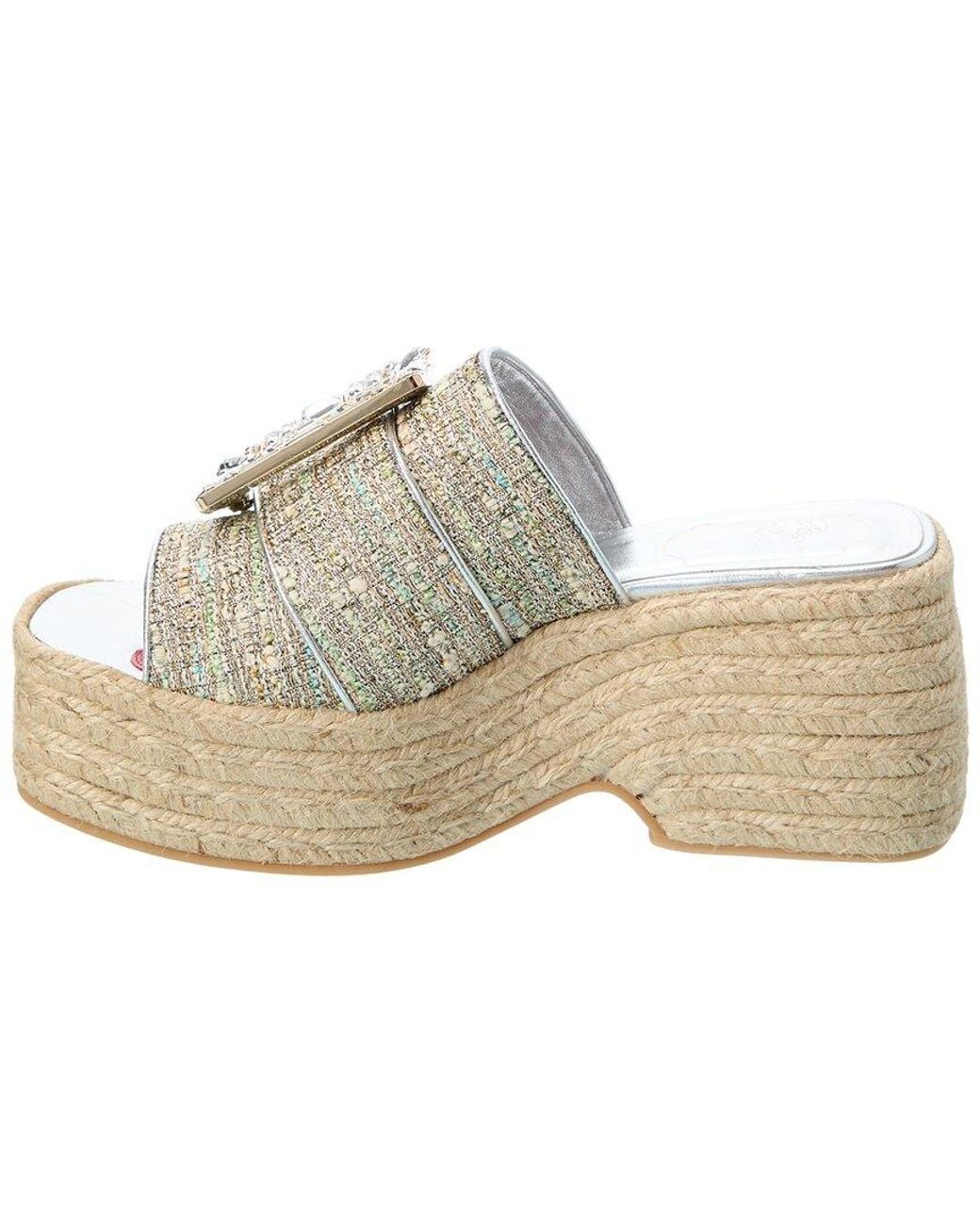 Roger Vivier White Leather-Trim Wedge Sandal