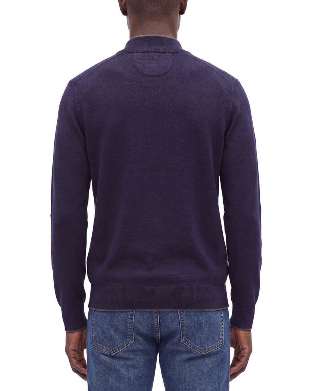 Raffi Blue English Rib Wool-Blend 1/4-Zip Sweater for men
