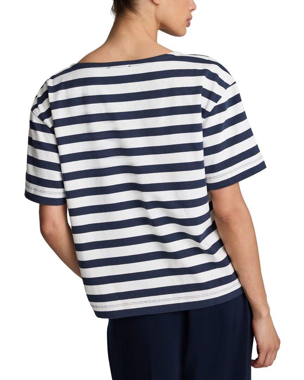Kenneth Cole Blue Boat Neck Boyfriend Stripe T-Shirt