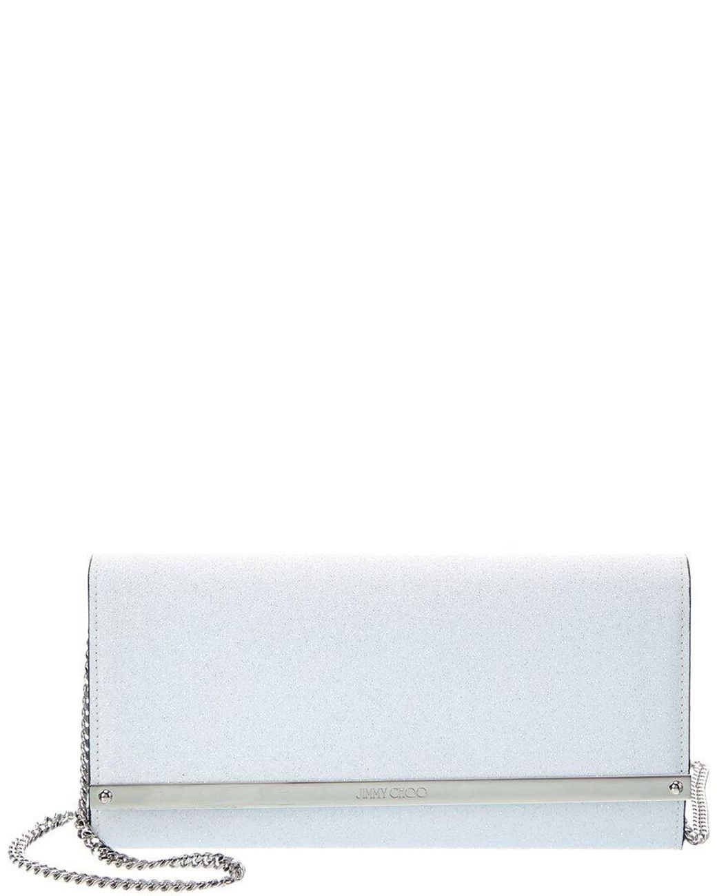 Jimmy Choo White Milla Glitter Wallet On Chain