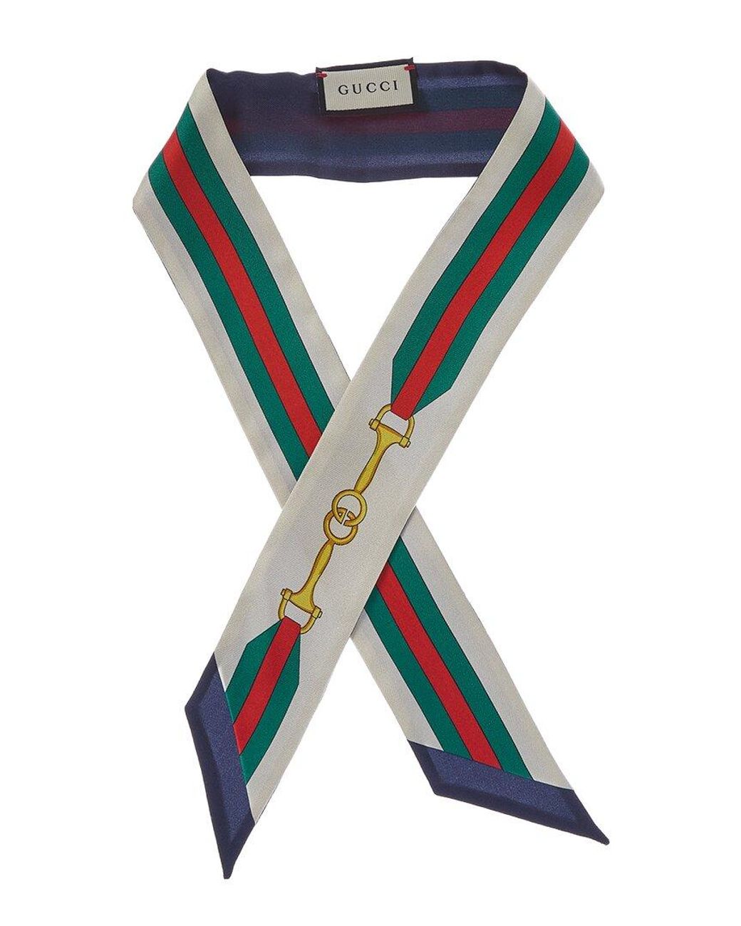 Gucci Blue Interlocking G Horsebit Print Silk Neck Bow