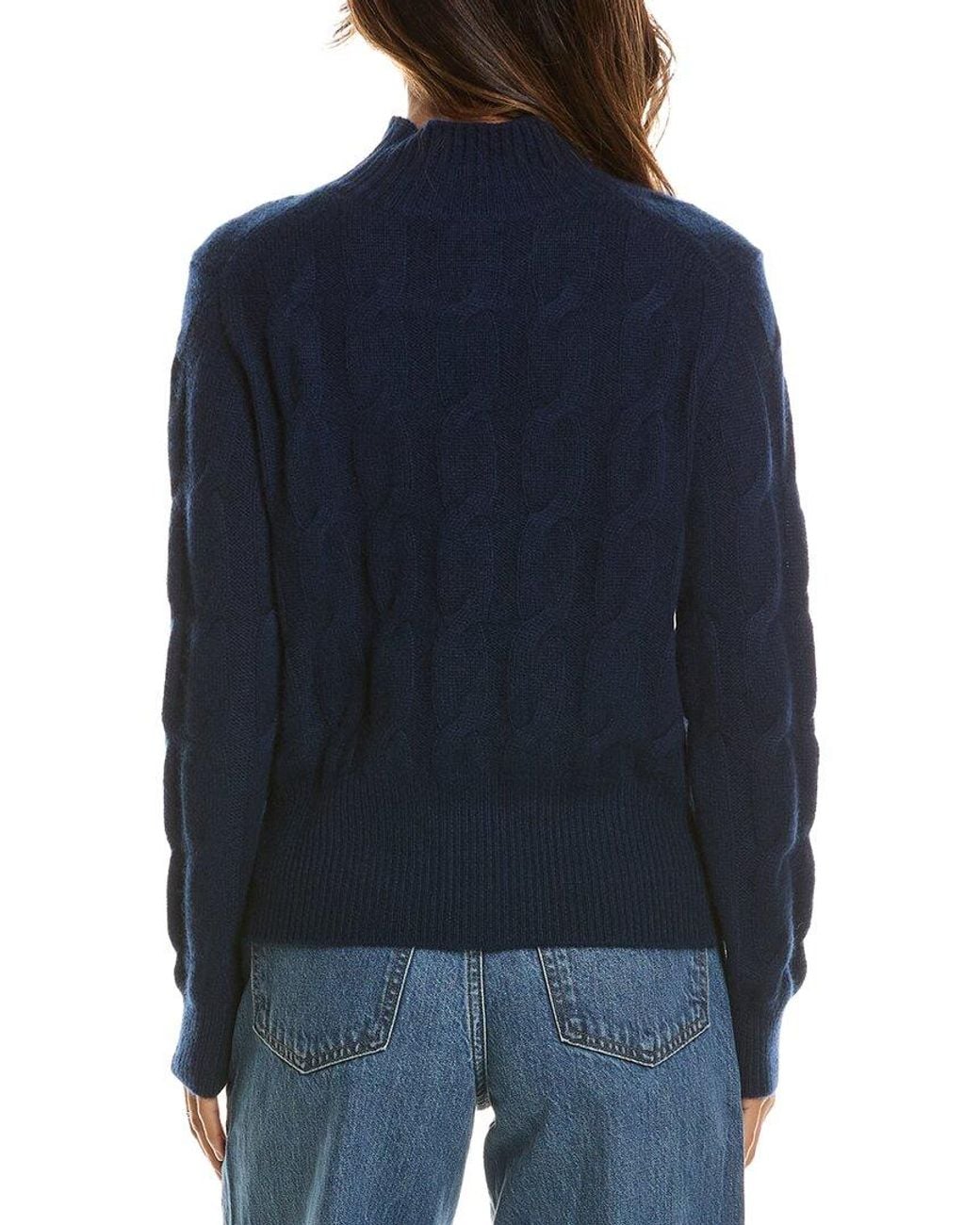 Forte Blue Cable Mock Neck 100% Cashmere Sweater