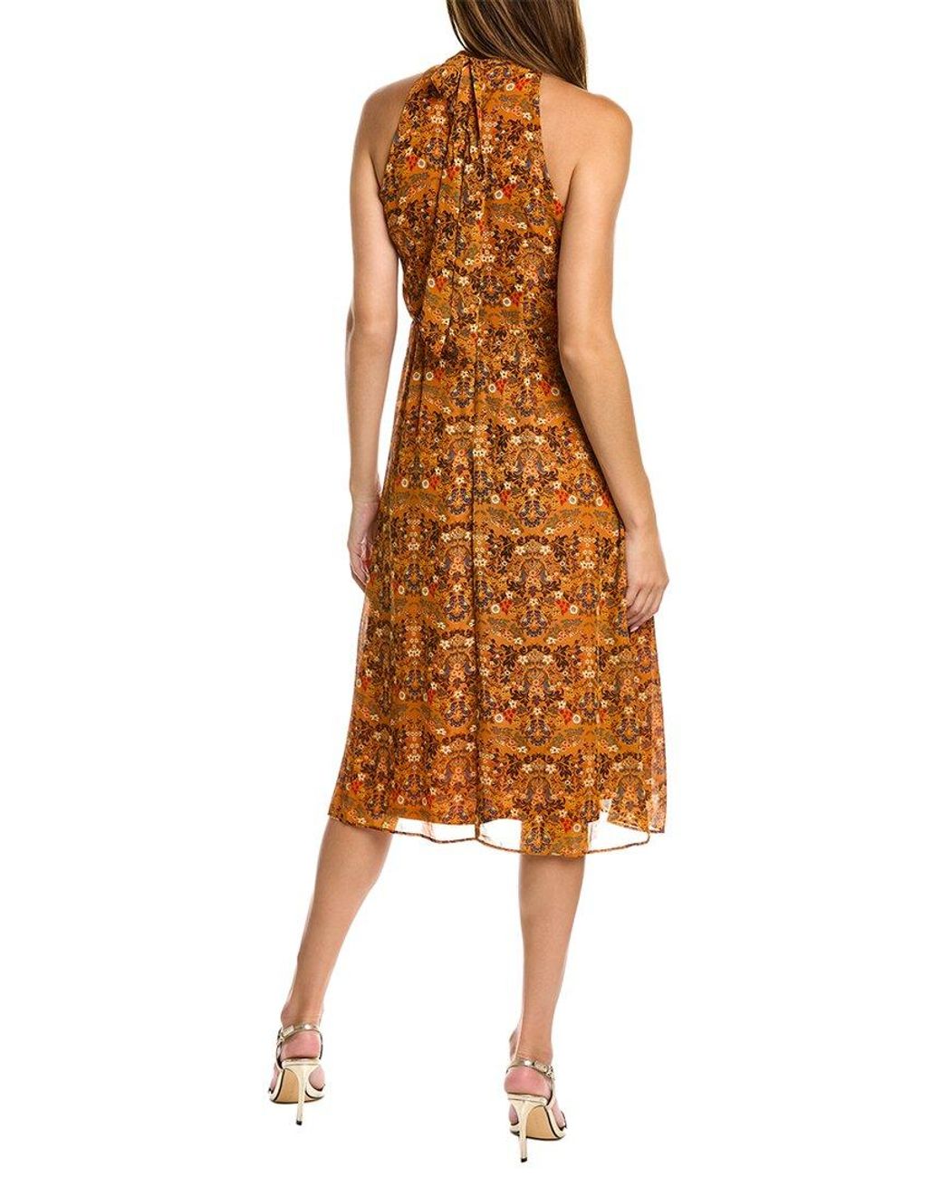 Julia Jordan Brown Ruffle Neck Floral Midi Dress