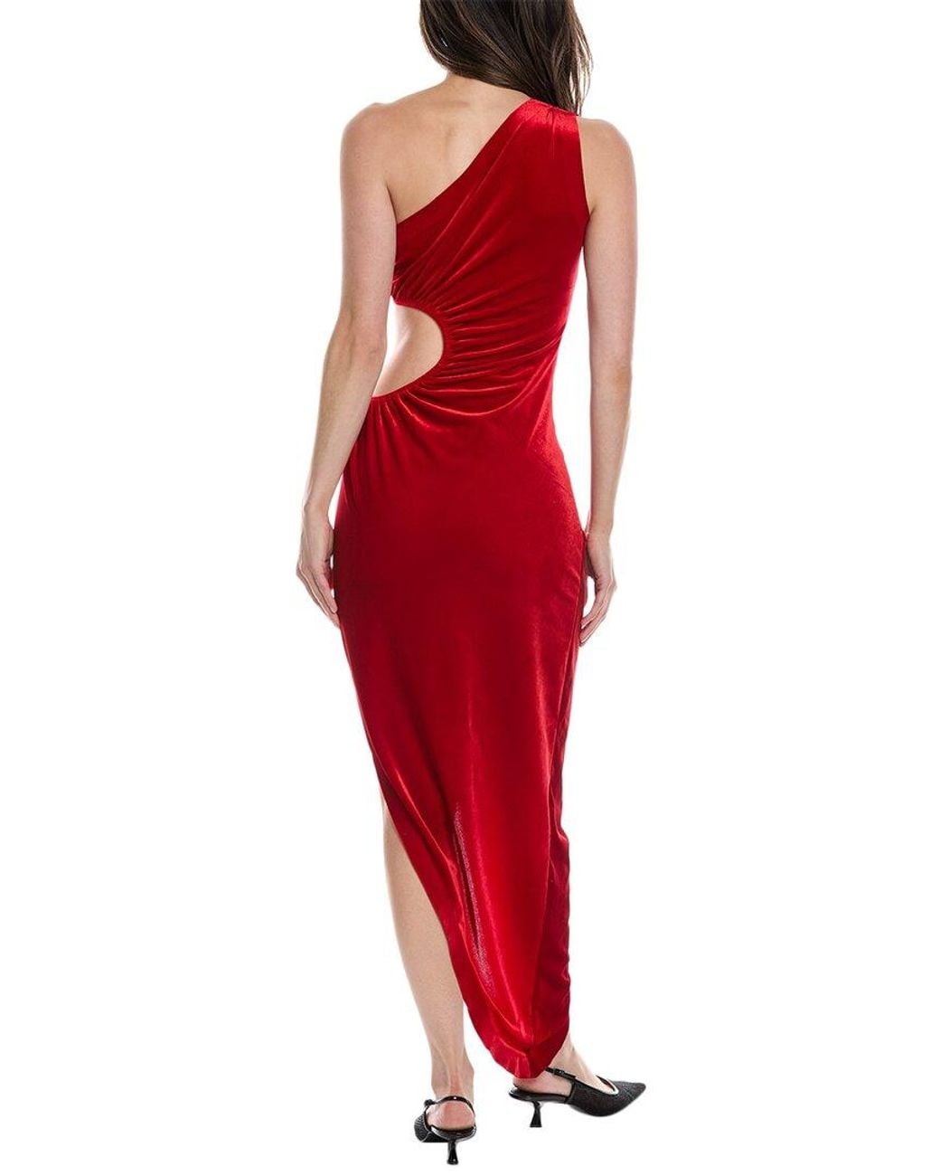 Norma Kamali Red Velvet One-Shoulder Maxi Dress