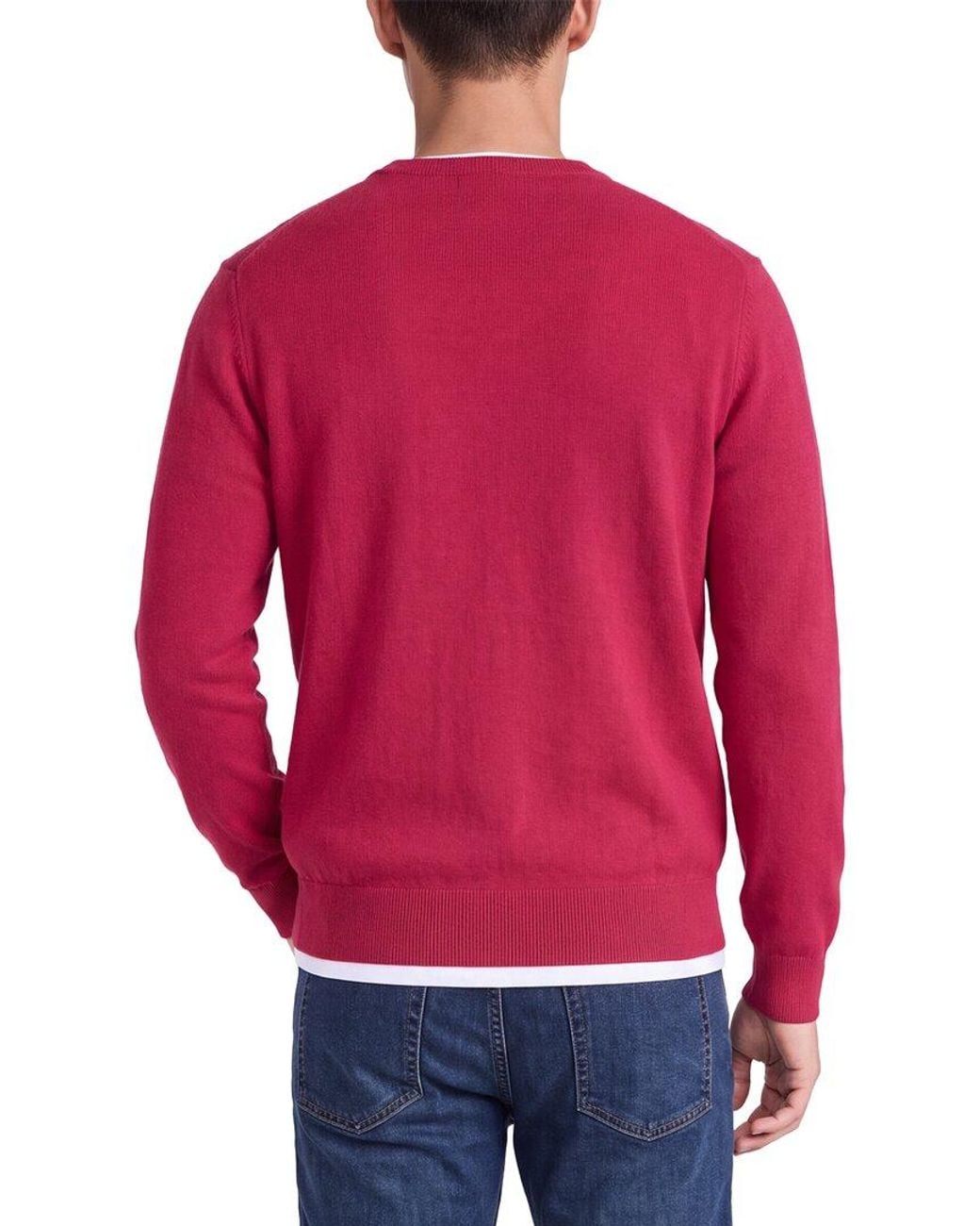 N.Peal Cashmere Red Oxford 100% Cashmere Crewneck Sweater for men