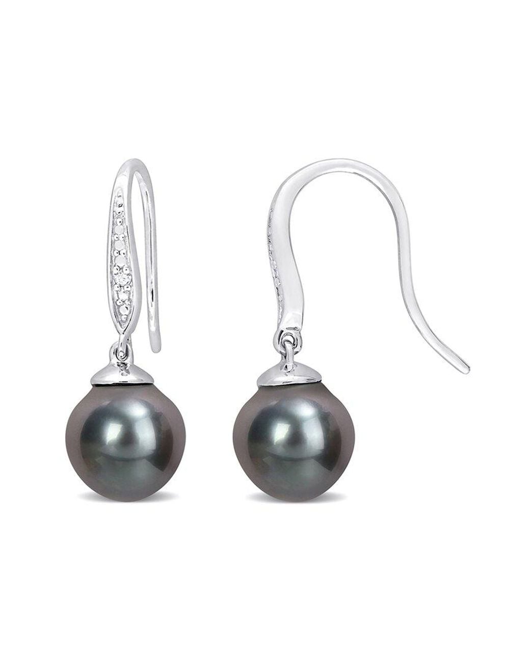 Rina Limor White Silver Diamond 8-9mm Pearl Earrings