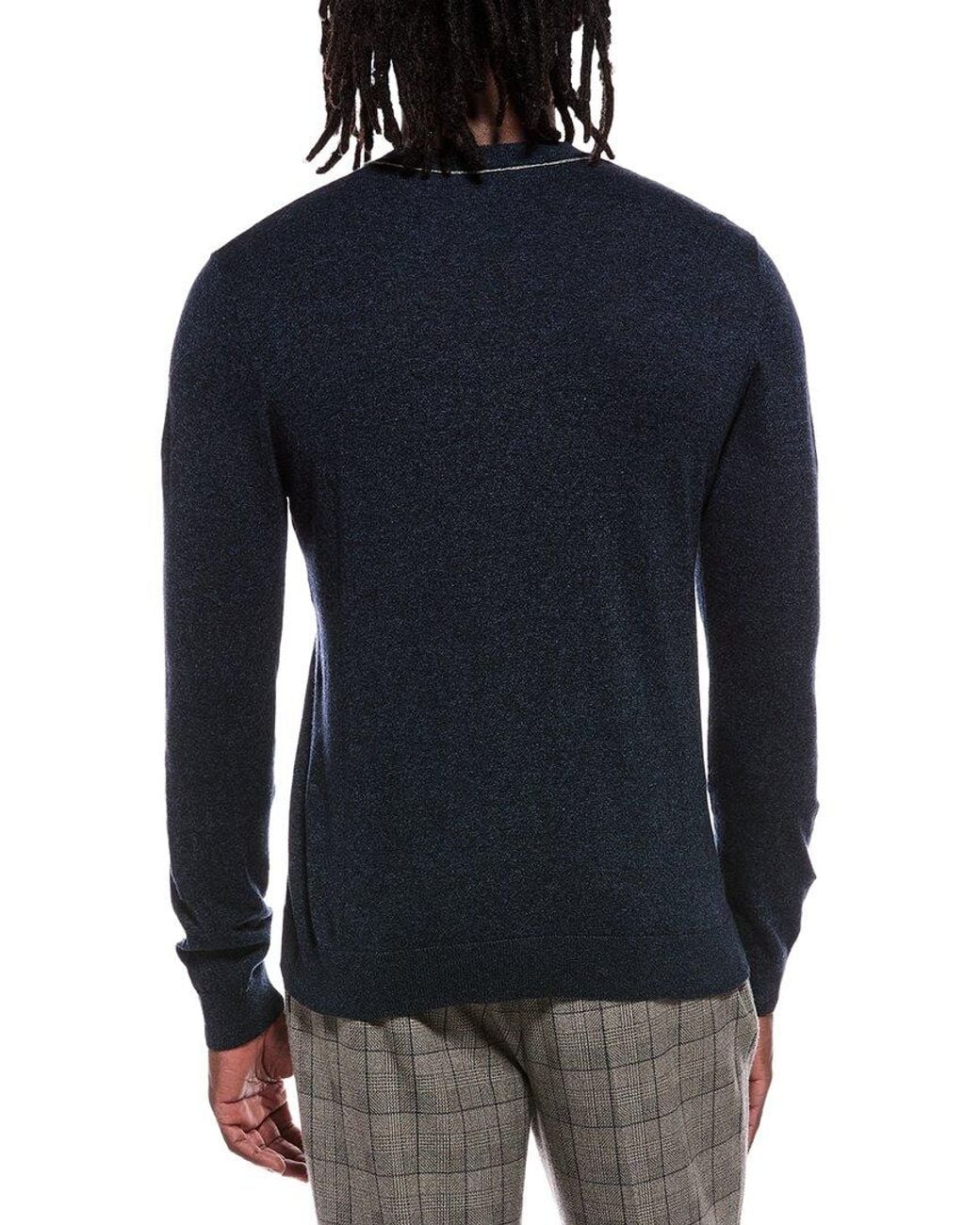 Autumn Cashmere Blue Italian Crewneck Contrast Outlink Sweater for men