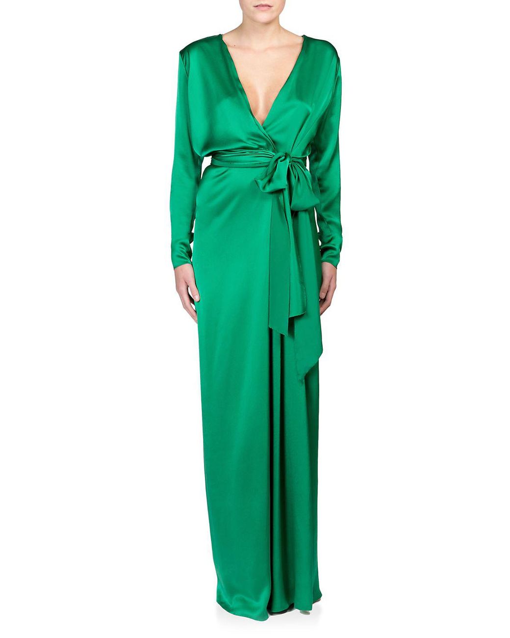 Lanvin Long-sleeve Deep-v Wrap Gown in Green | Lyst