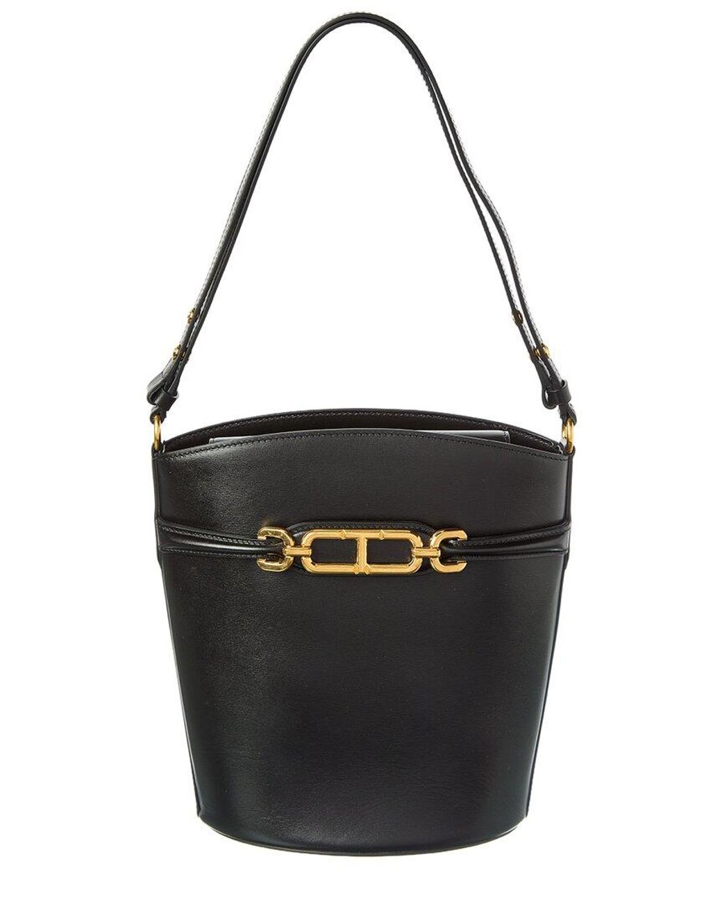 Tom Ford Black Logo Medium Leather Bucket Bag
