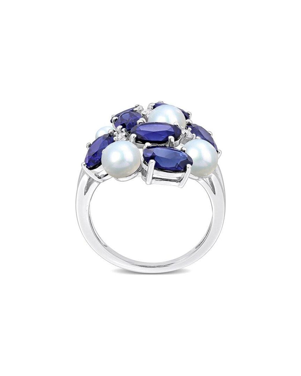 Rina Limor Blue 7.05 Ct. Tw. Lab-Grown Sapphire & 4-5.5Mm Pearl Cluster Ring