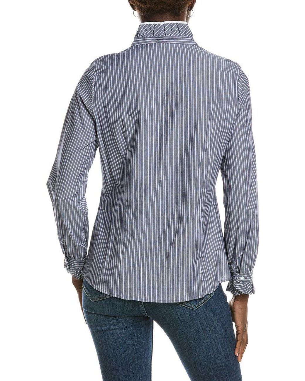 Anne Klein Blue Ruffle Button Down Shirt