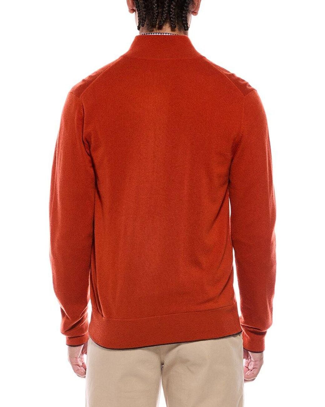 N.Peal Cashmere Red Knightsbridge Full Zip 100% Cashmere Mock Neck Sweater for men