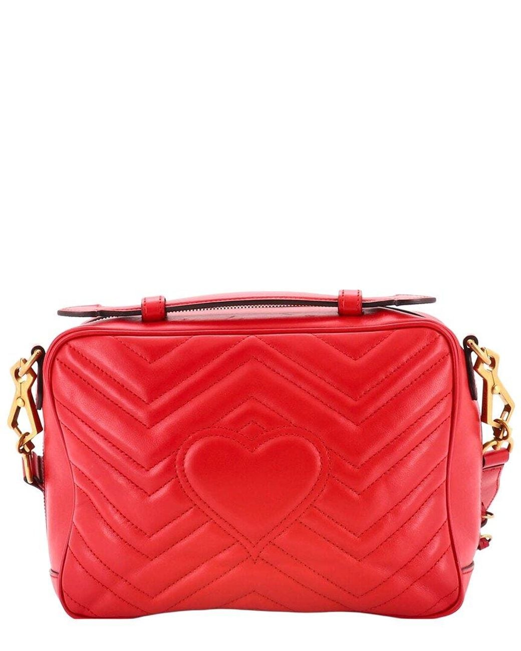 Gucci Red Matelasse Leather Gg Marmont Zip Around Camera Bag Small (Authentic Pre-Loved)