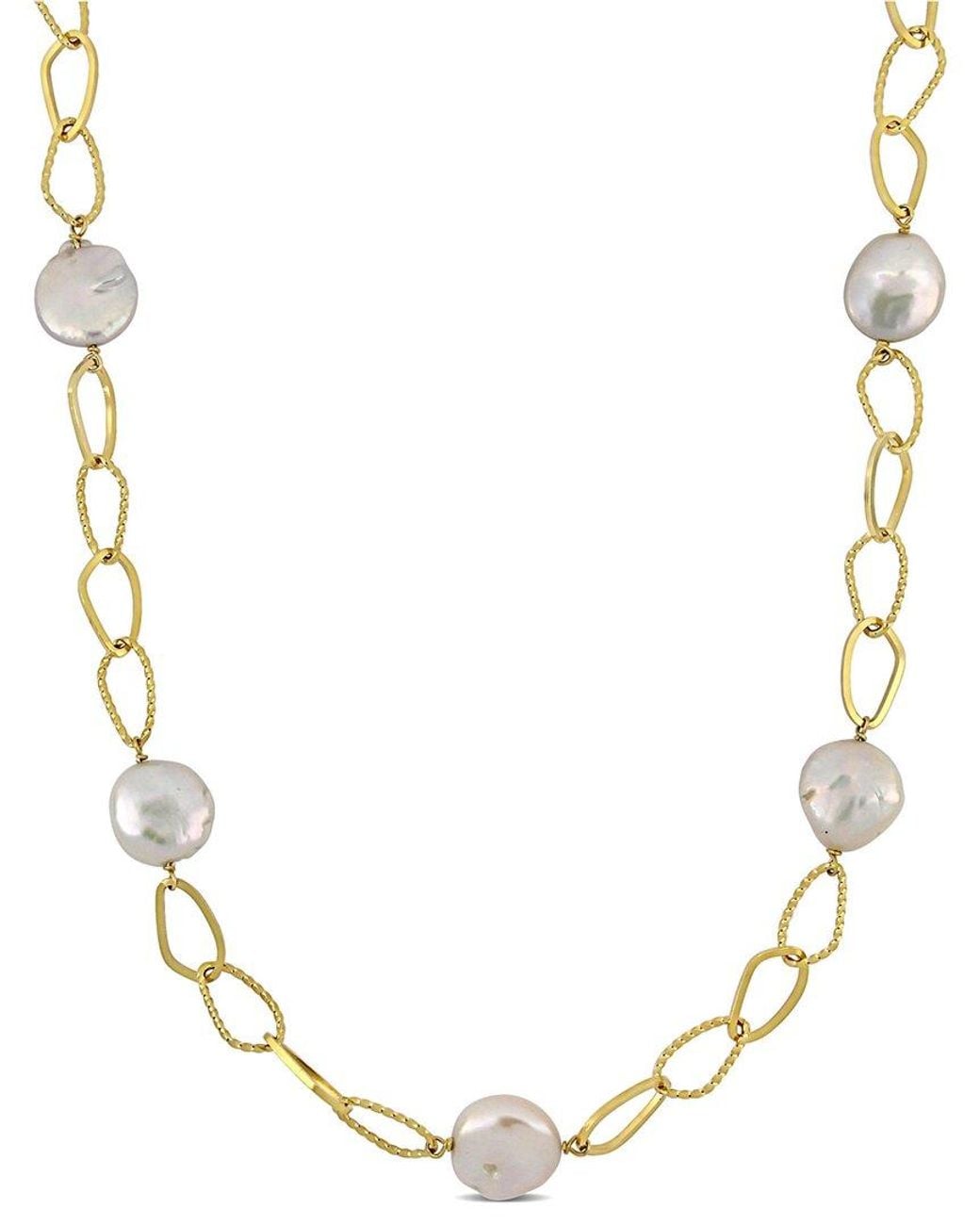 Rina Limor Metallic 18k Over Silver 12-14mm Pearl Oval Link Necklace