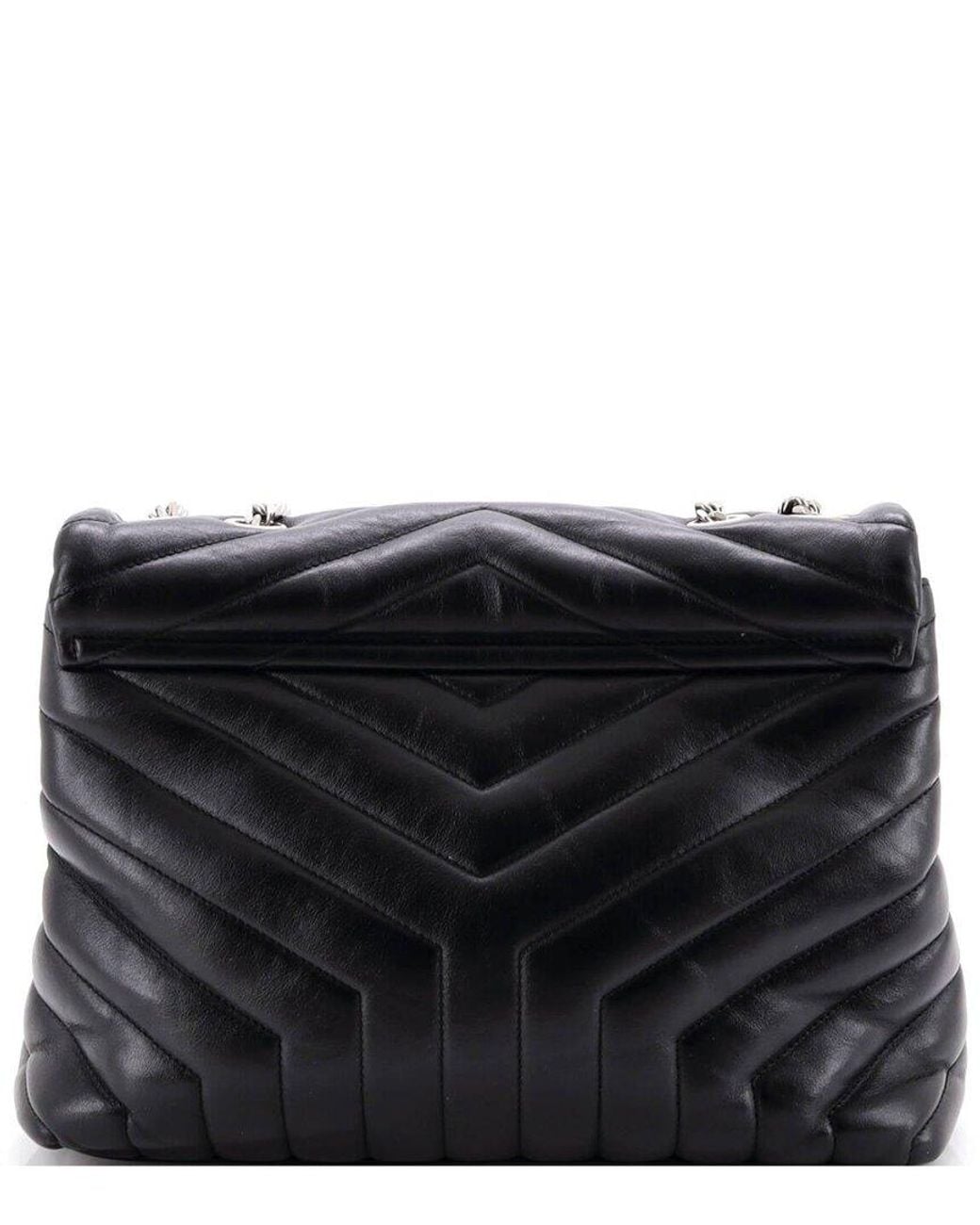 Saint Laurent Black Matelasse Chevron Leather Loulou Shoulder Bag Medium (Authentic Pre-Loved)