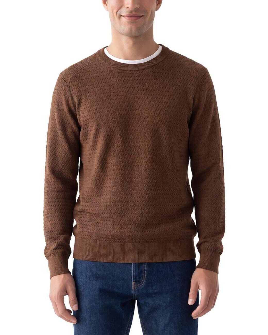 Raffi Brown Textured Crewneck Sweater for men