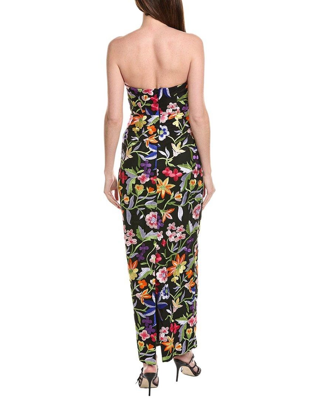 MILLY Black Magnolia Mesh Embroidery Maxi Dress