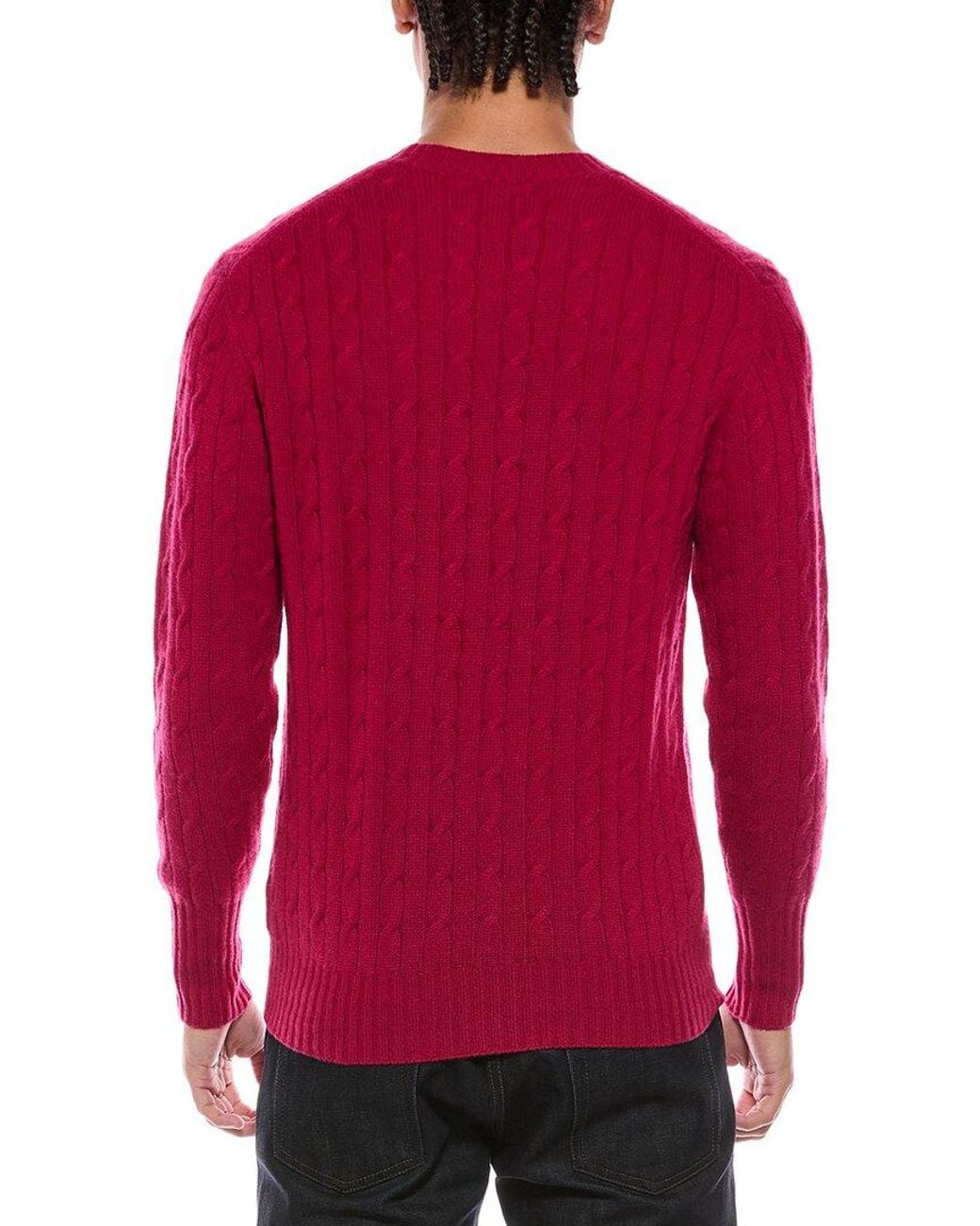 N.Peal Cashmere Red Thames Cable 100% Cashmere Crewneck Sweater for men