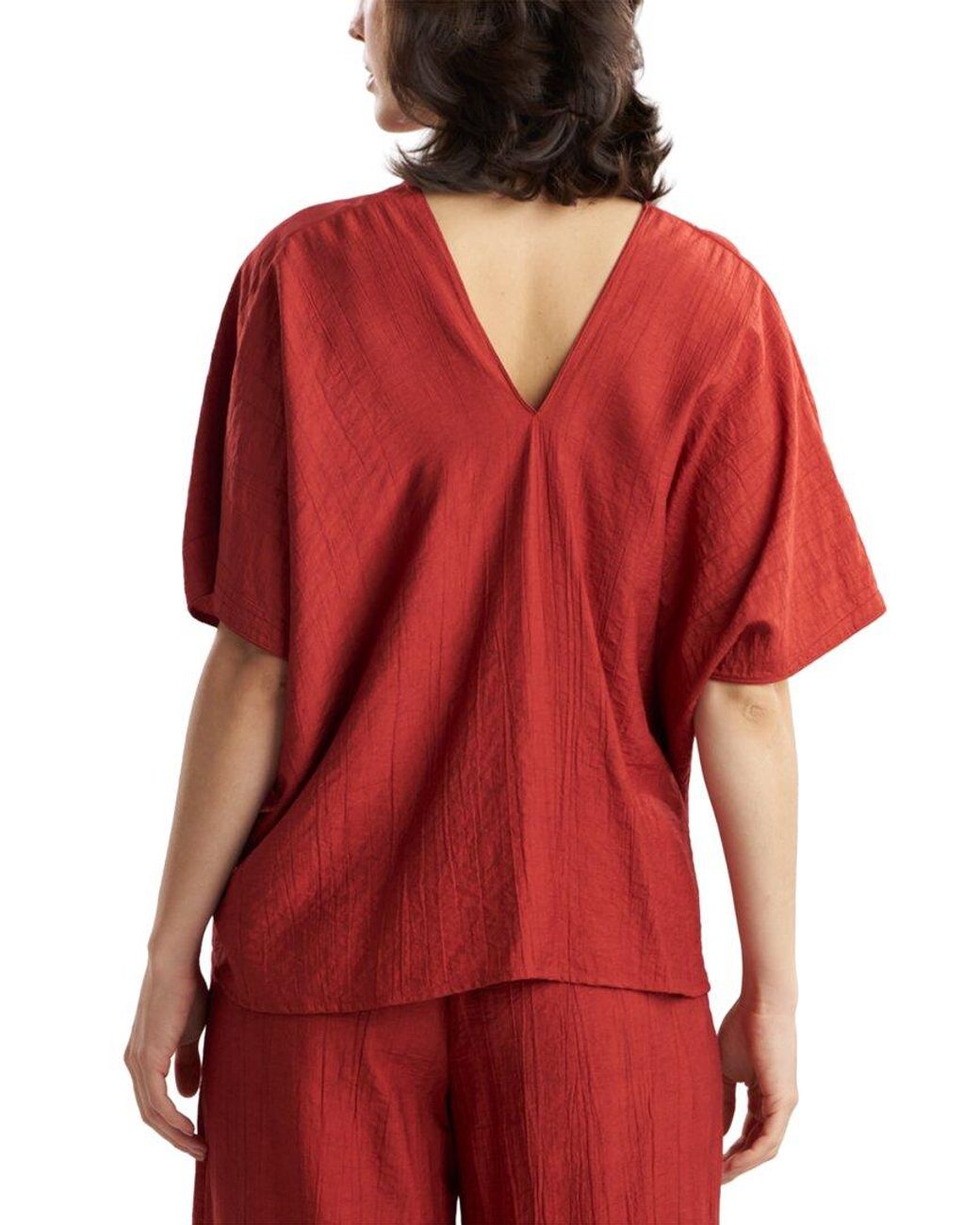 Natori Red Terra Foil Crinkle Caftan Shirt