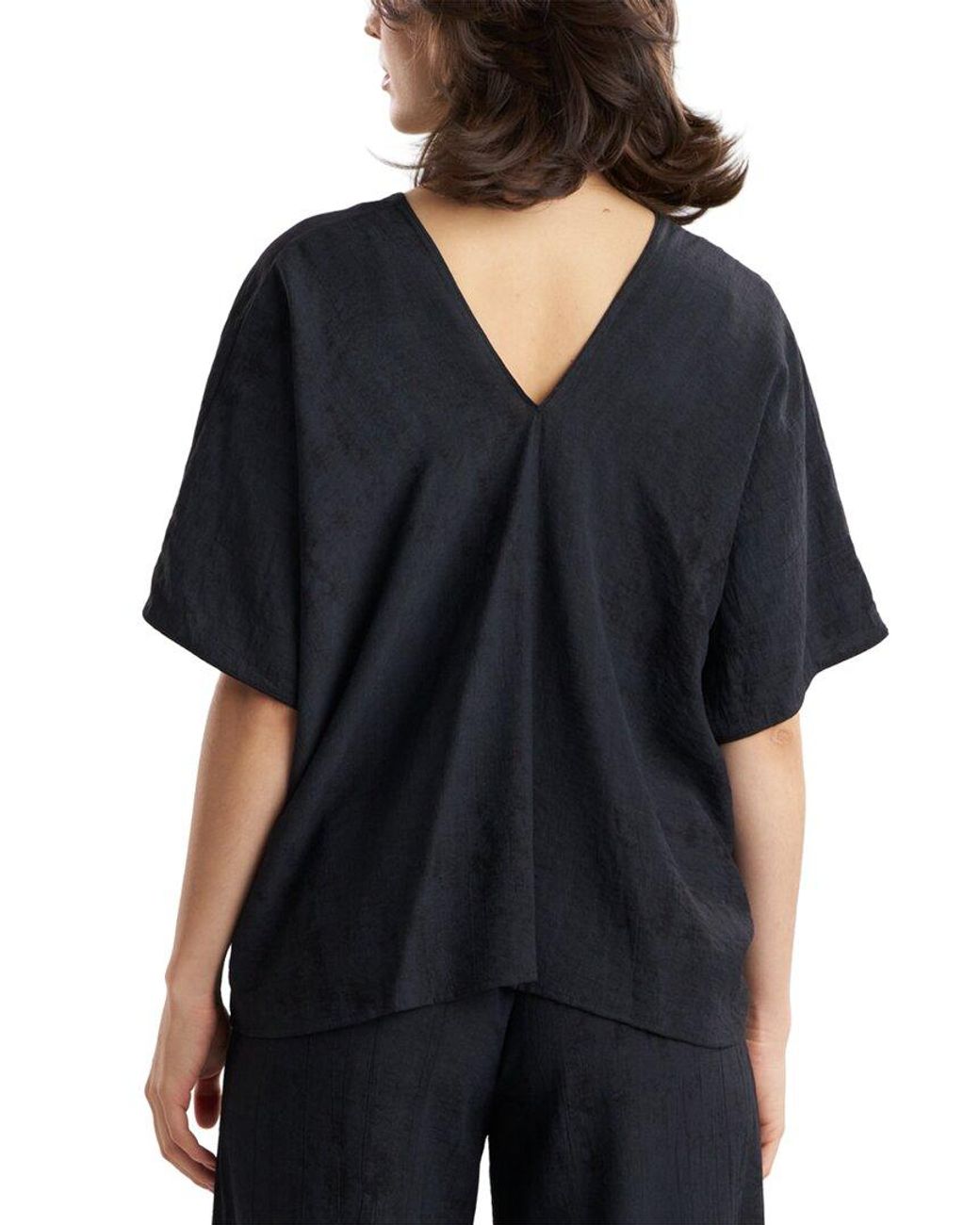 Natori Black Terra Foil Crinkle Caftan Top
