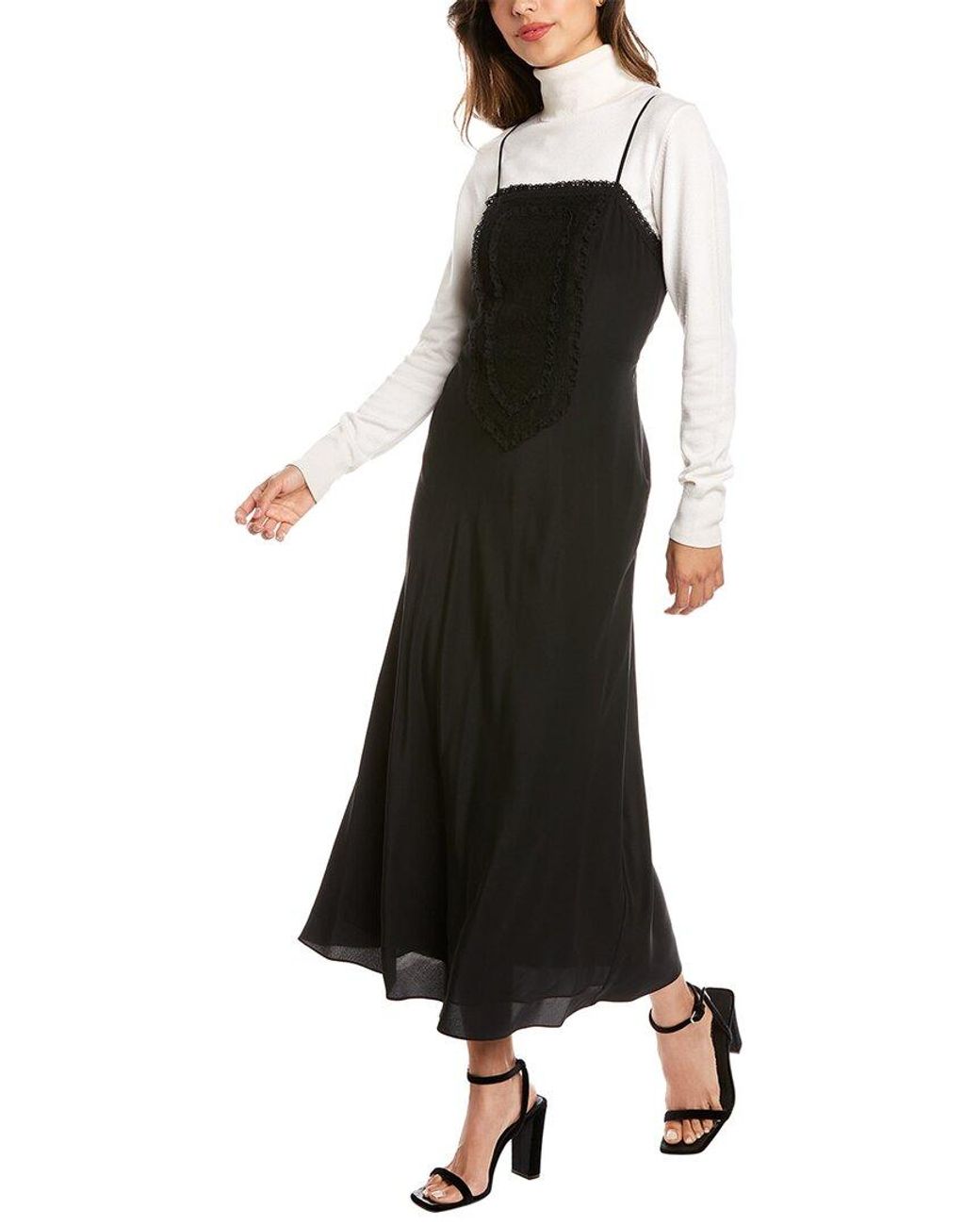 Rebecca Taylor Black Patchwork Lace Silk Maxi Dress