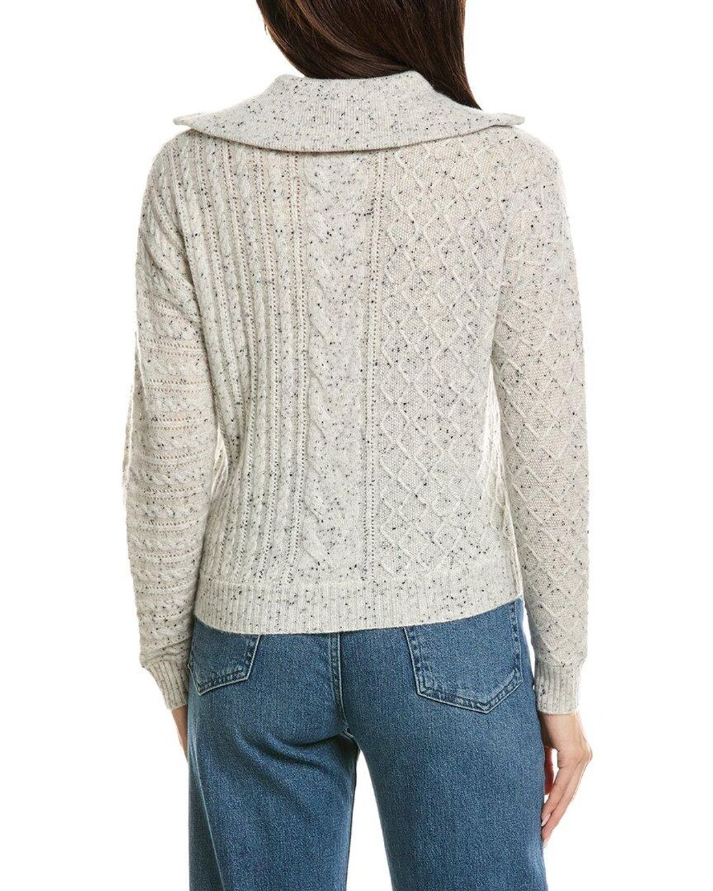 Brodie Cashmere Gray Mix Cable Half Zip 100% Cashmere Sweater