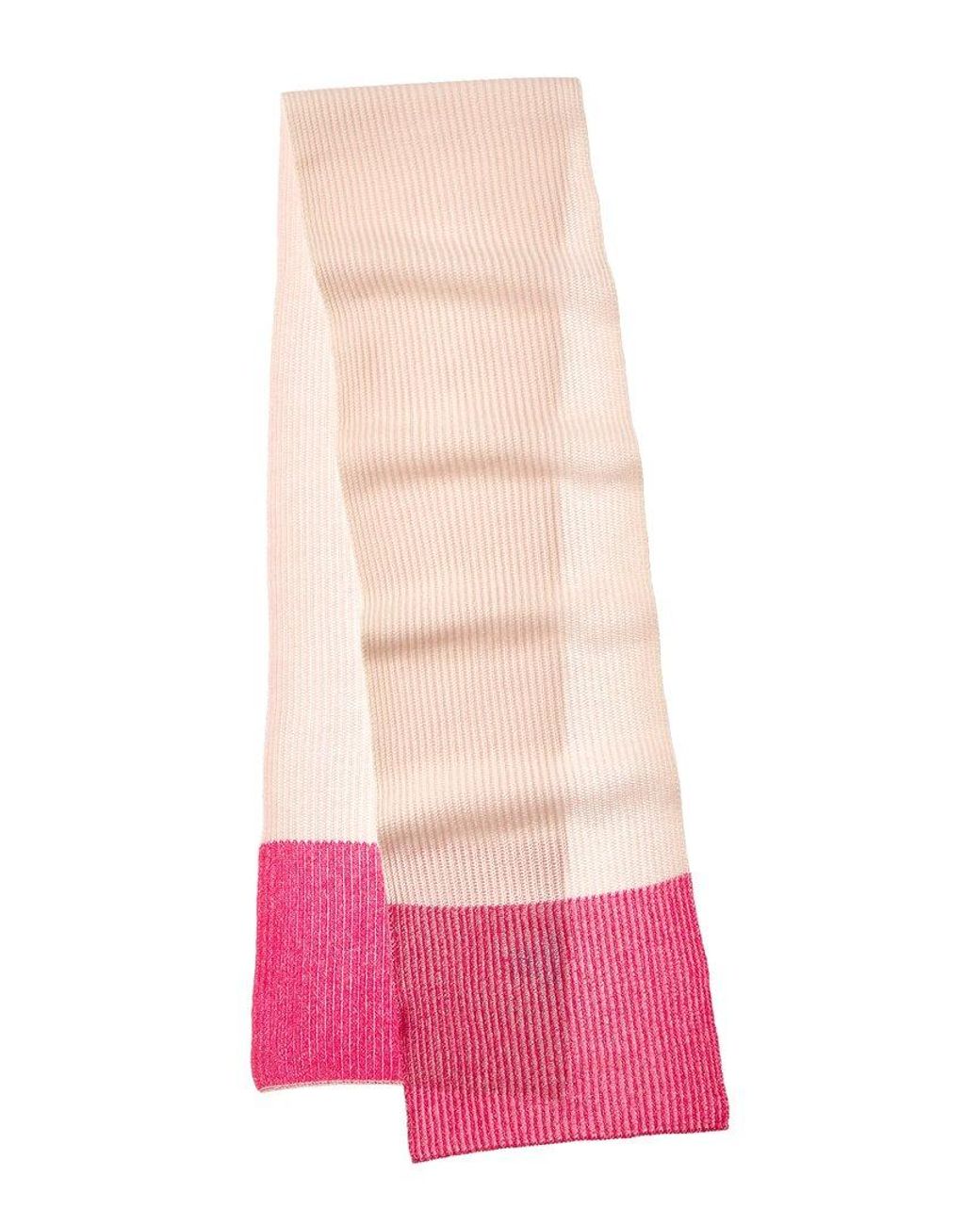 Forte Pink Plaited Border Stripe Cashmere Scarf