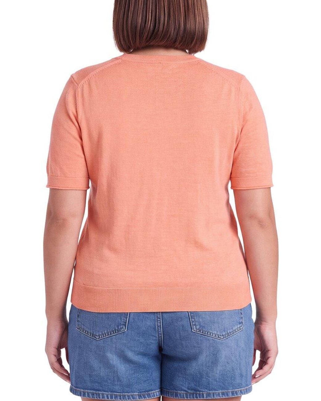 Lafayette 148 New York Blue Crewneck Short Sleeve 100% Cashmere Sweater