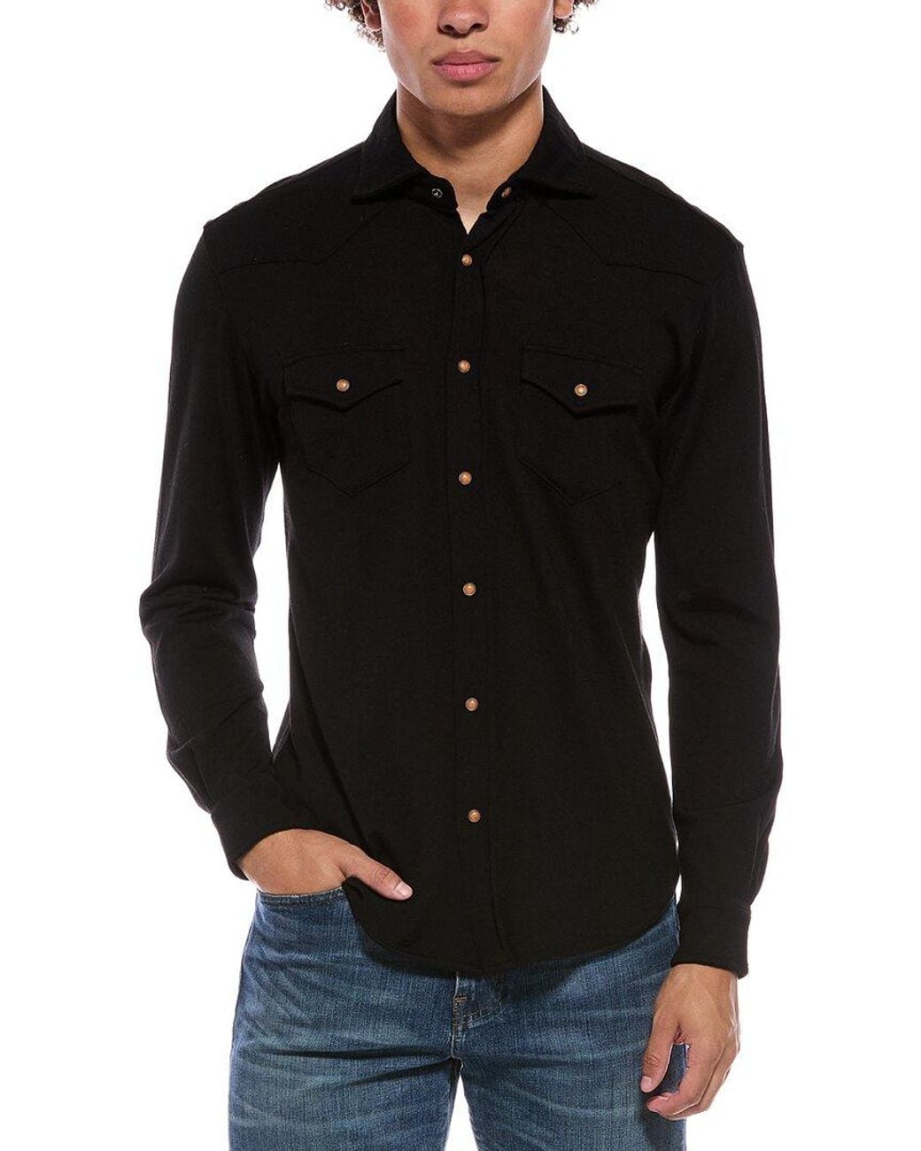 Eleventy Black Wool & Cashmere-Blend Texas Shirt for men