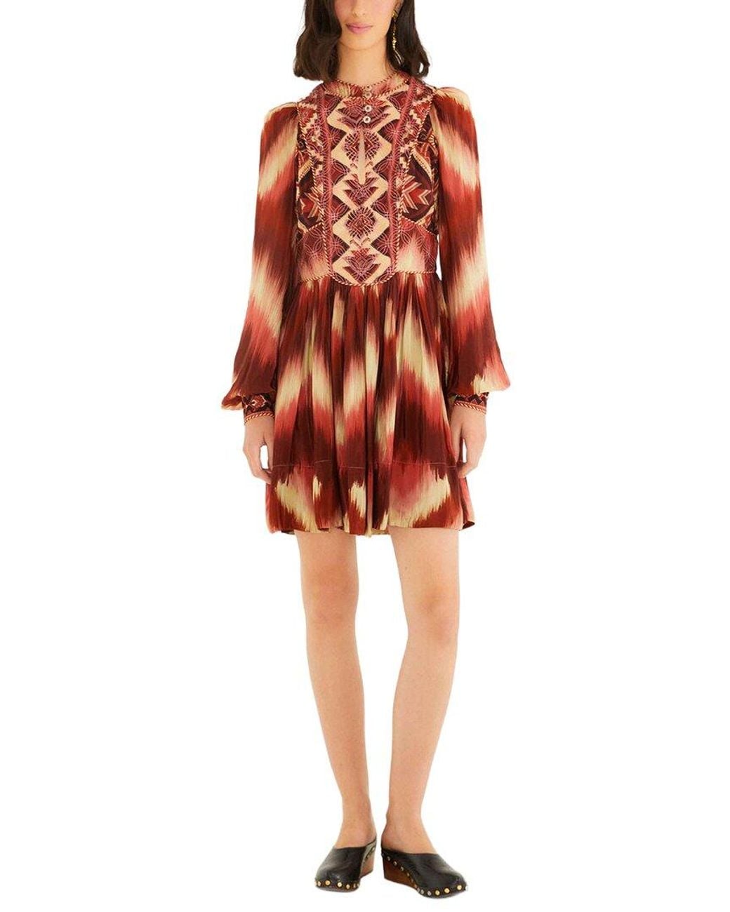 Farm Rio Red Amanda Matelassé Long Sleeve Mini Dress