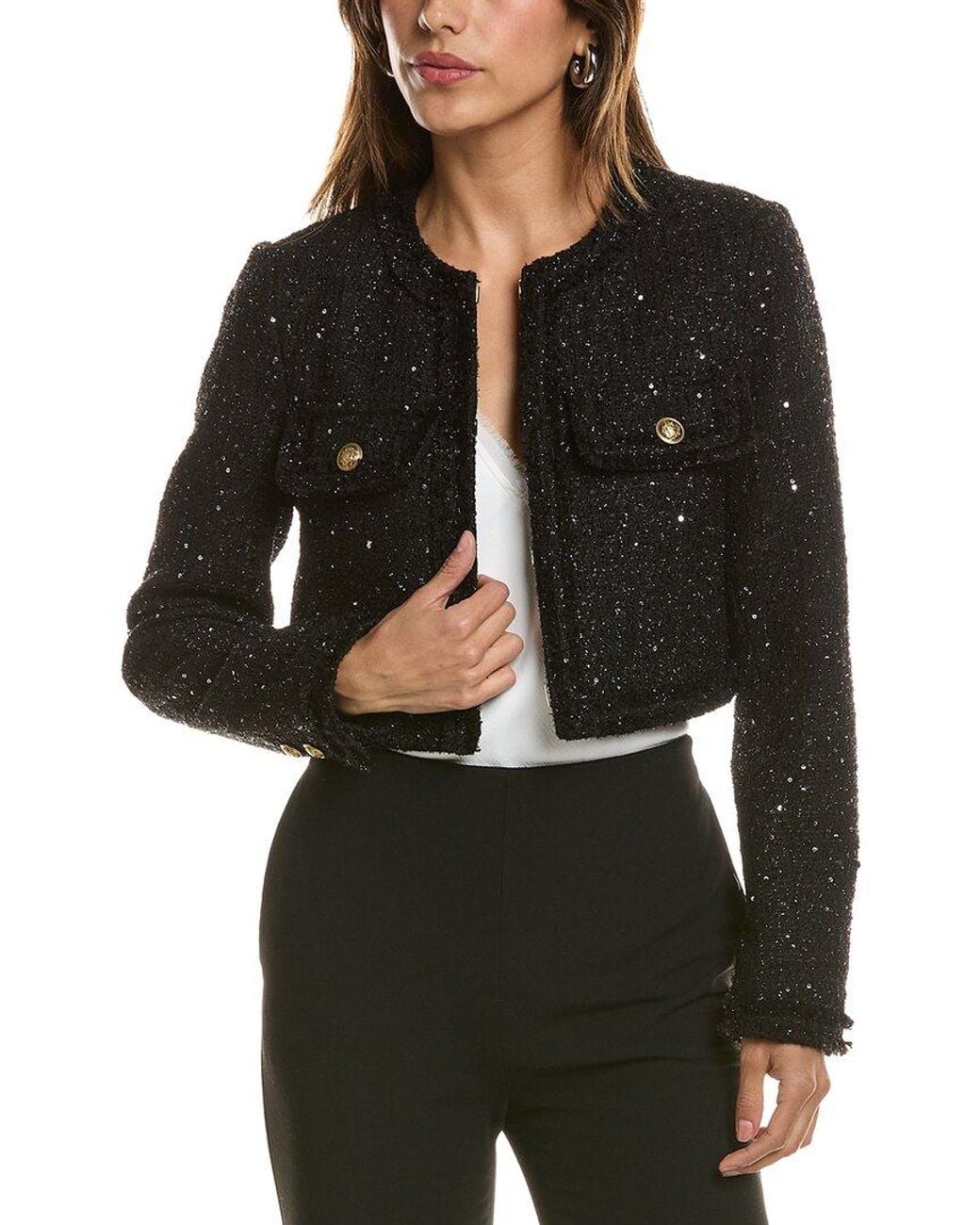 Alice + Olivia Black Dumont Tweed Boxy Jacket