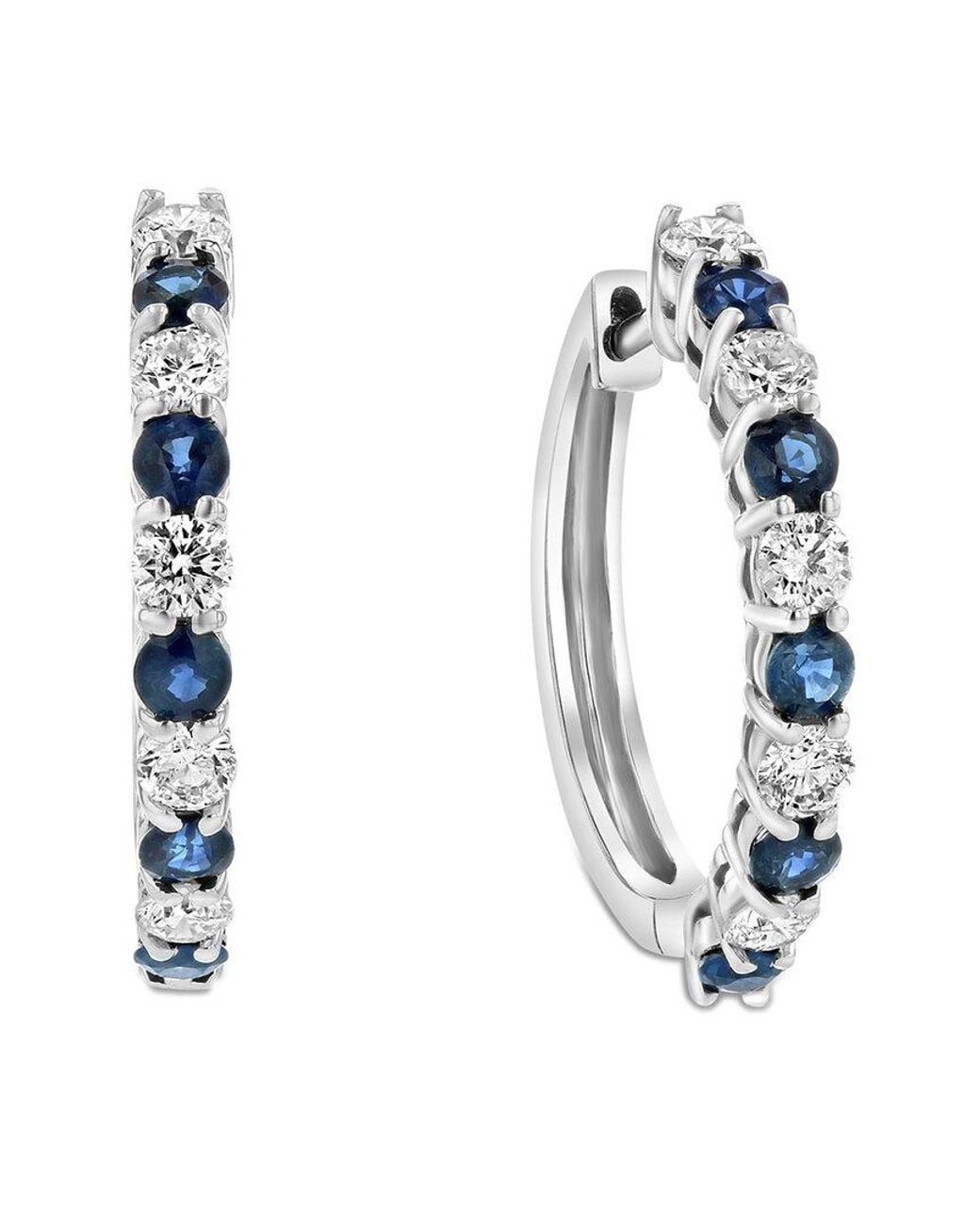 Diana M Blue Fine Jewelry 14k 1.35 Ct. Tw. Diamond & Sapphire Hoops