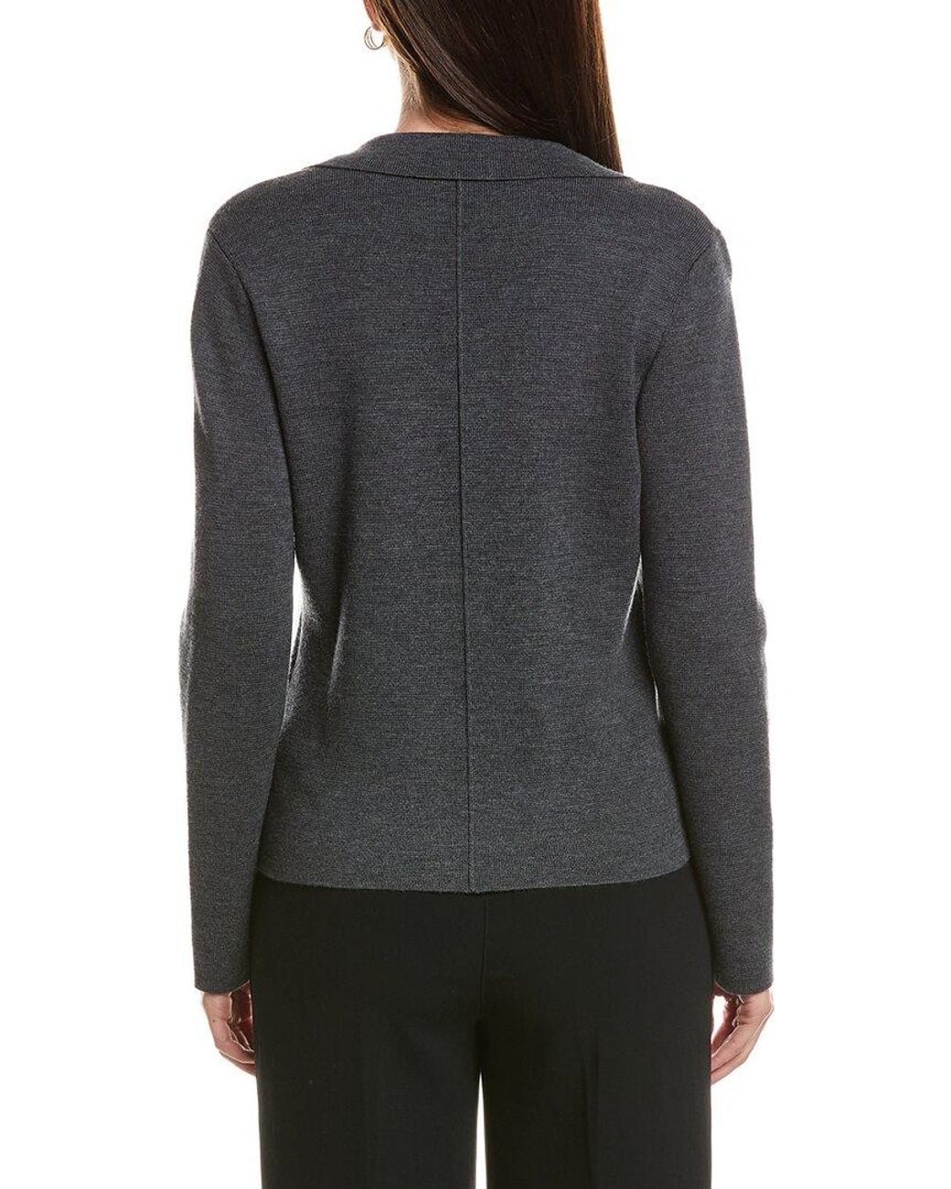 Bruno Magli Black Contrast Trim V-neck Wool Cardigan