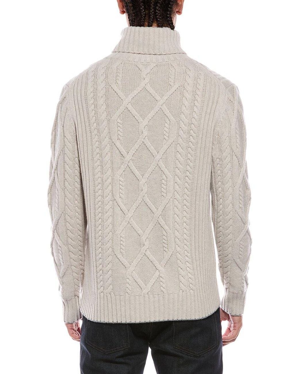 N.Peal Cashmere Gray Portobello Cable 100% Cashmere Roll Neck Sweater for men