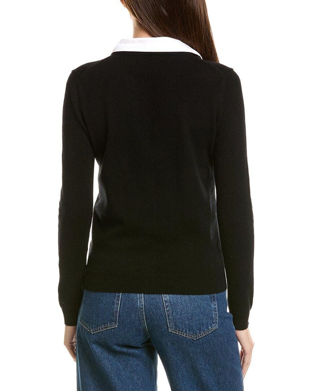 InCashmere Black Removable Collar 100% Cashmere Cardigan