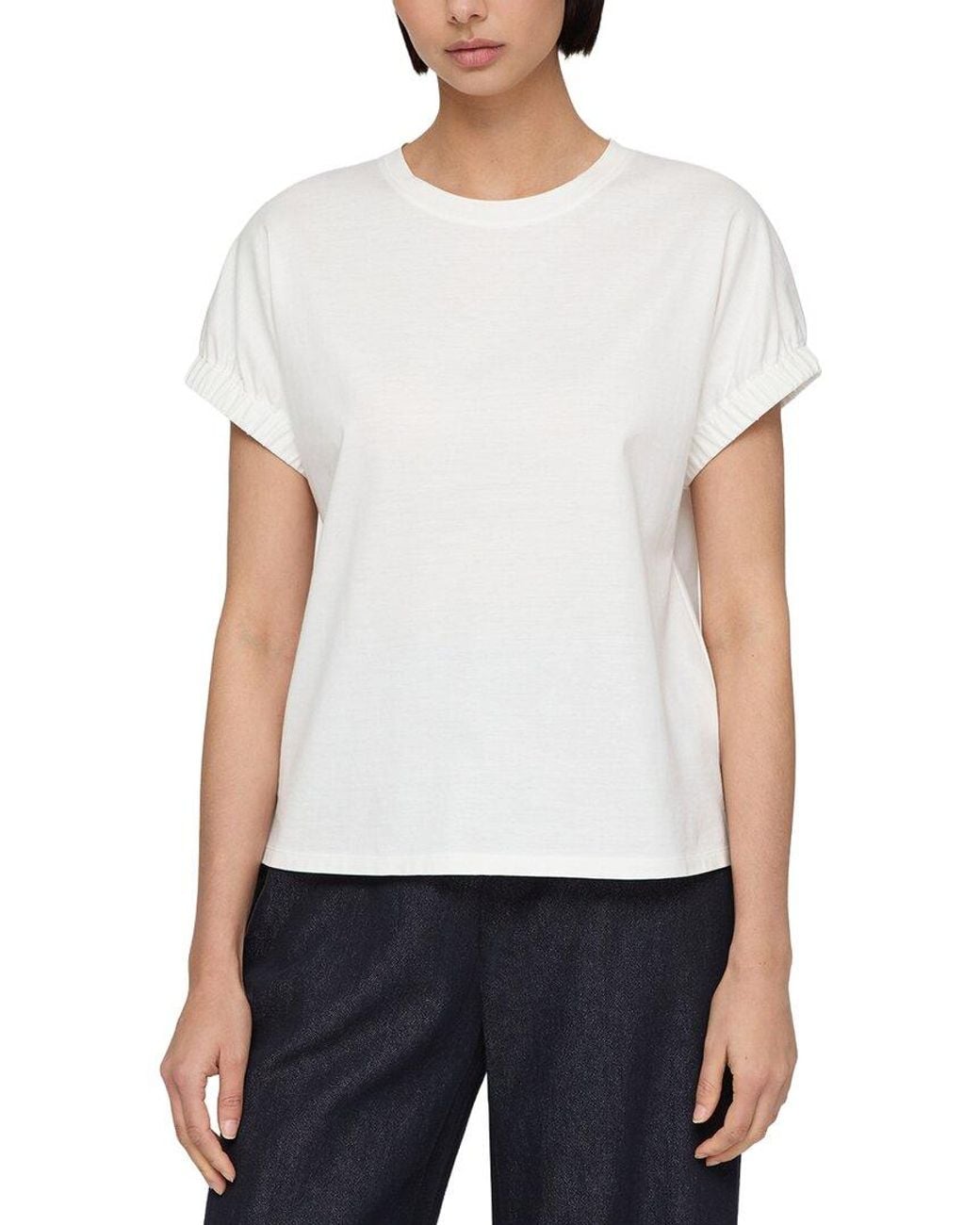 Lafayette 148 New York White Gathered Cuff Dolman T-shirt