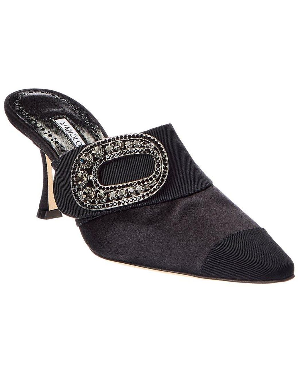 Manolo Blahnik Black Tula 70 Satin & Grosgrain Mule