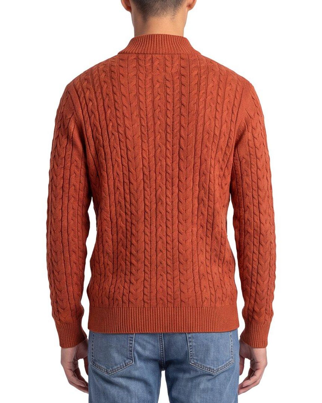 Raffi Red Cable 1/4-Zip Mock Neck Sweater for men