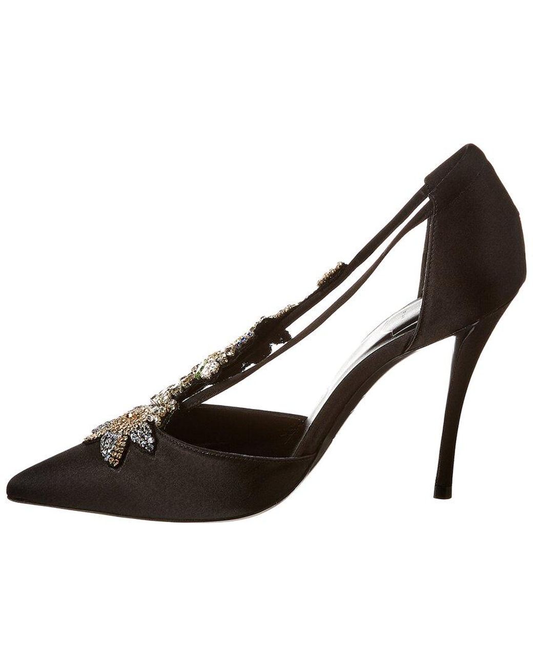 Roger Vivier Black Dorsay V Sin Courrone De Fleurs Silk Pump