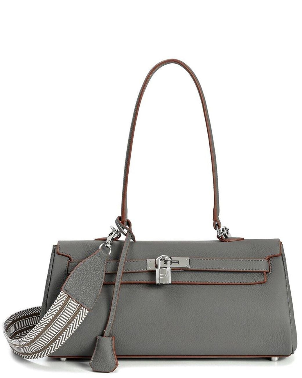 Tiffany & Fred Paris Gray Top-Grain Leather Shoulder Bag