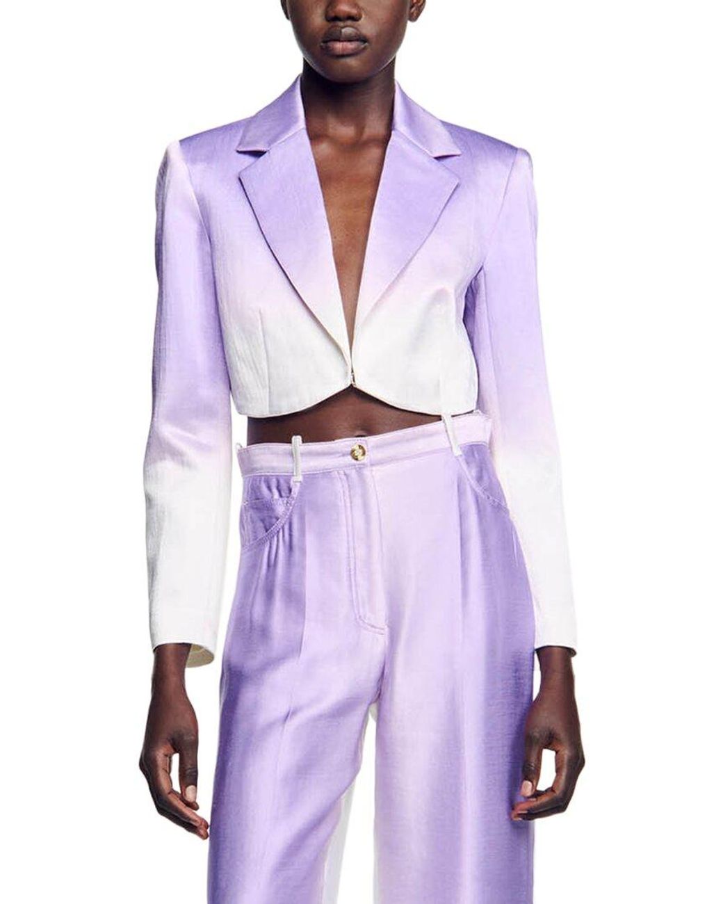 Sandro Purple Iska Linen-Blend Blazer