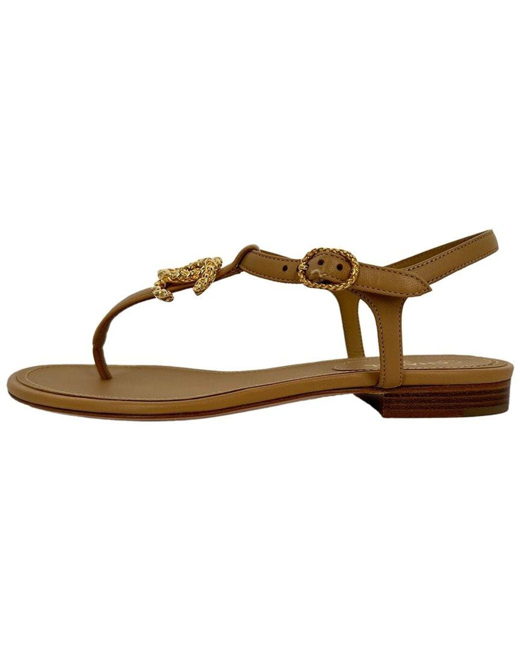 Chanel Natural Leather Logo T-Strap Flat Sandal (Authentic Pre-Loved)