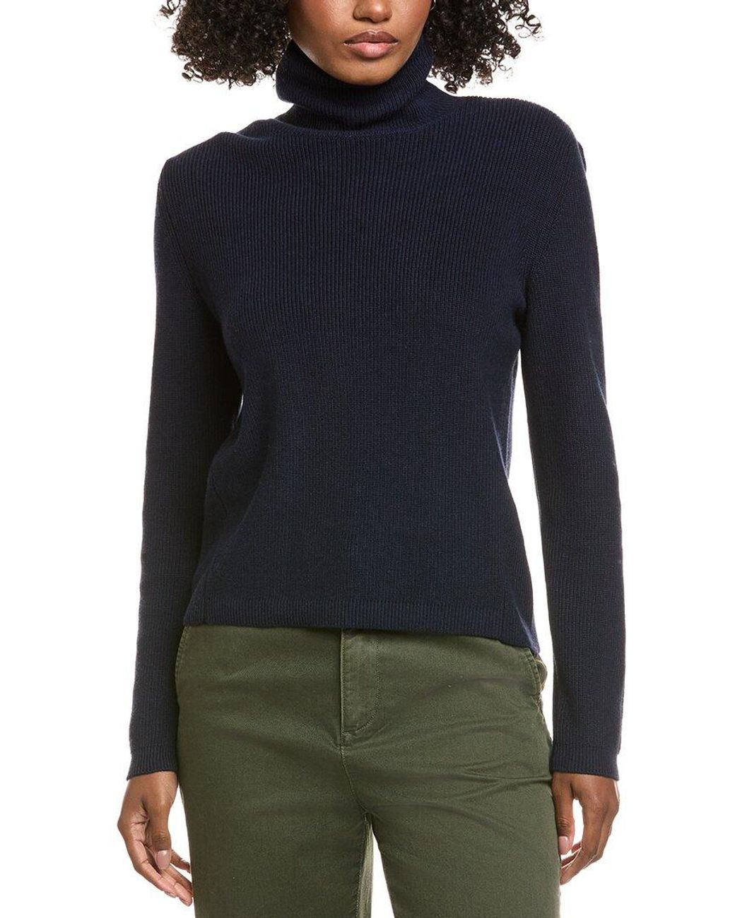 Hannah Rose Blue Shaker Turtleneck Cashmere-Blend Sweater