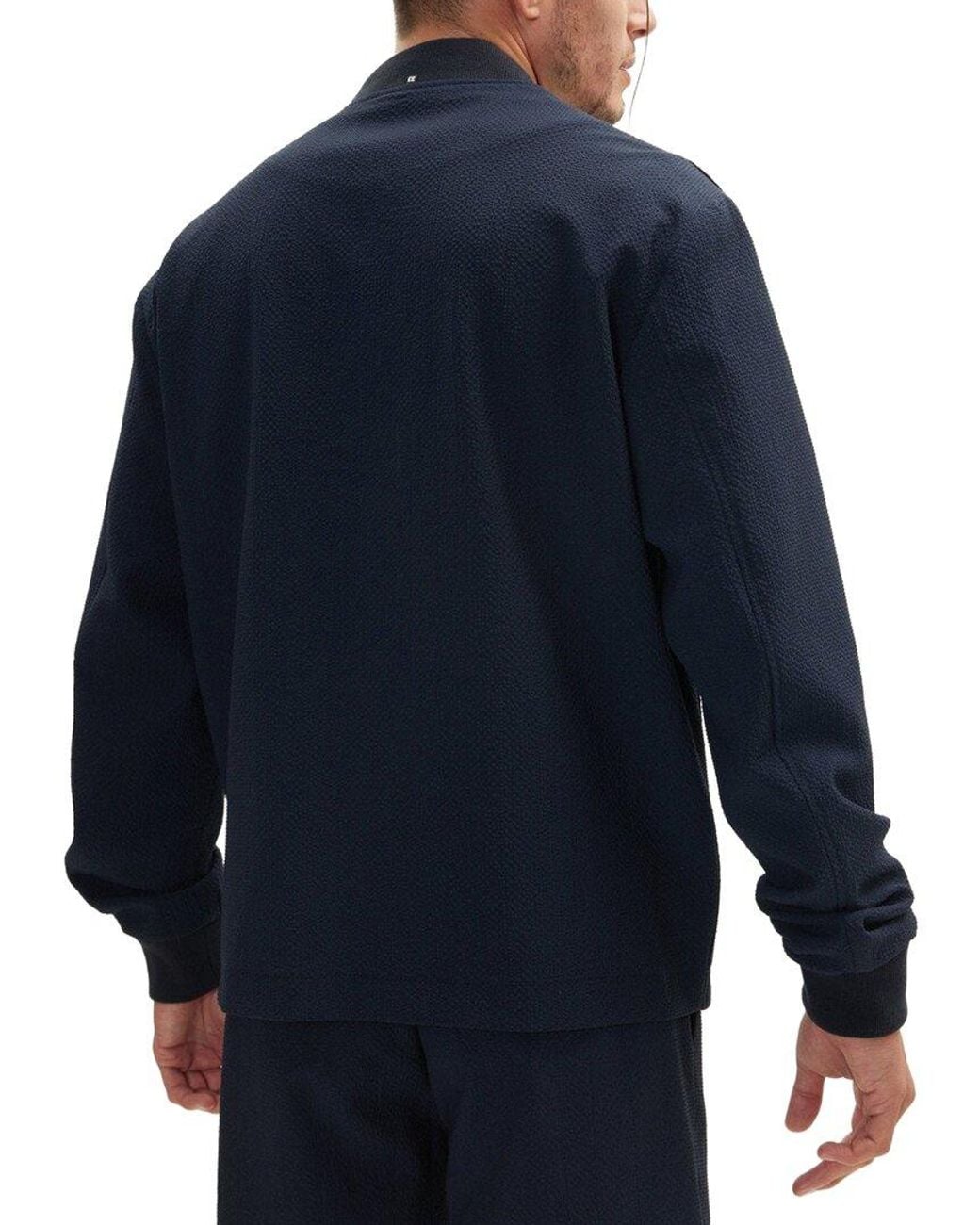 Ron Tomson Blue Waffle Stretch Beach Day Bomber Jacket for men