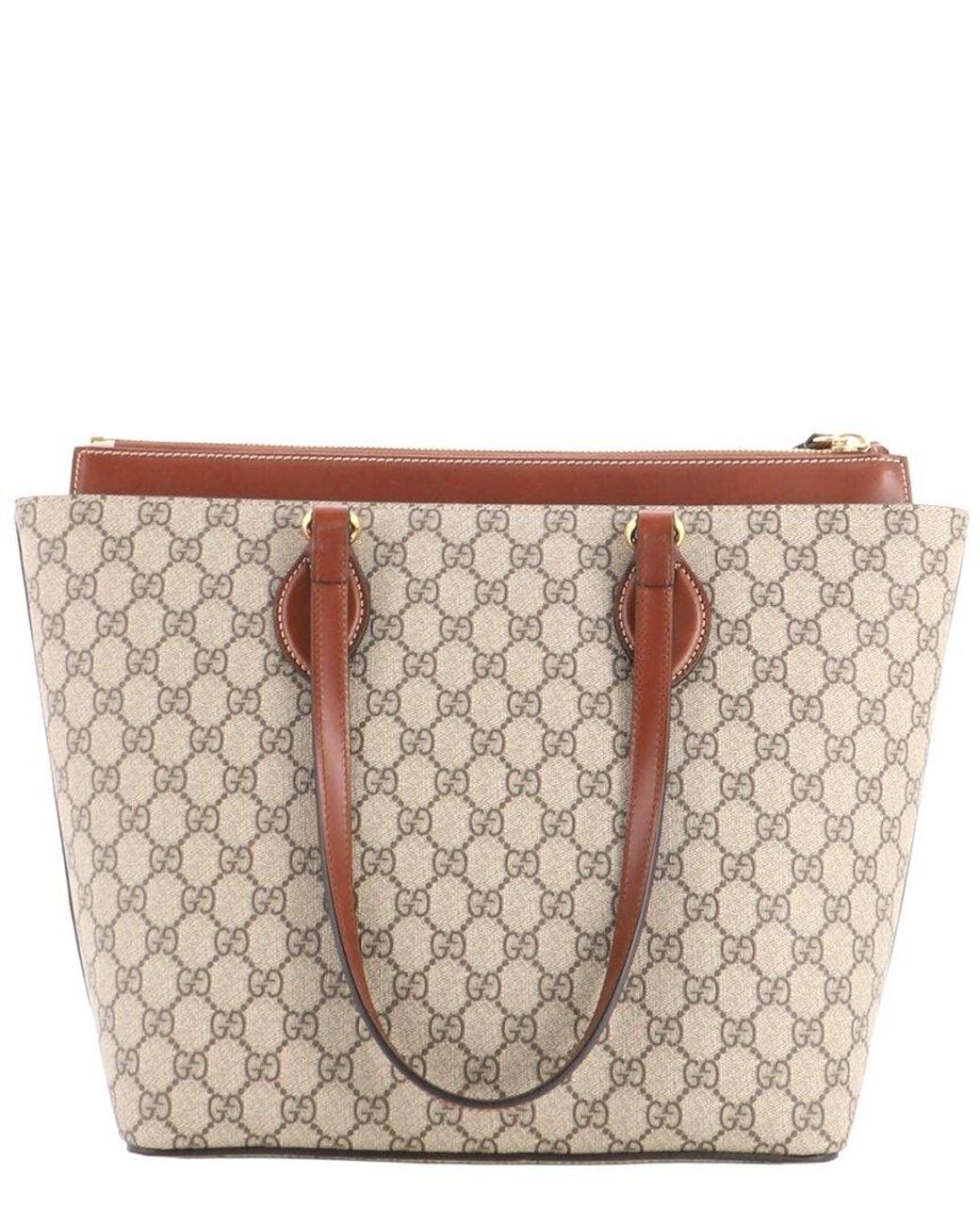 Gucci Brown Gg Coated Canvas & Leather Linea A Zip Tote Medium (Authentic Pre- Loved)